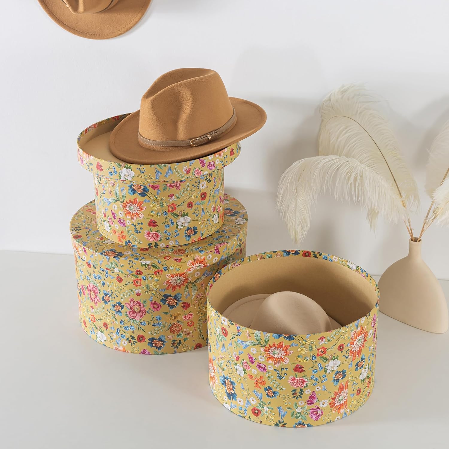 Soul Lane Botanica Bliss Gold Hat Boxes Set of 3