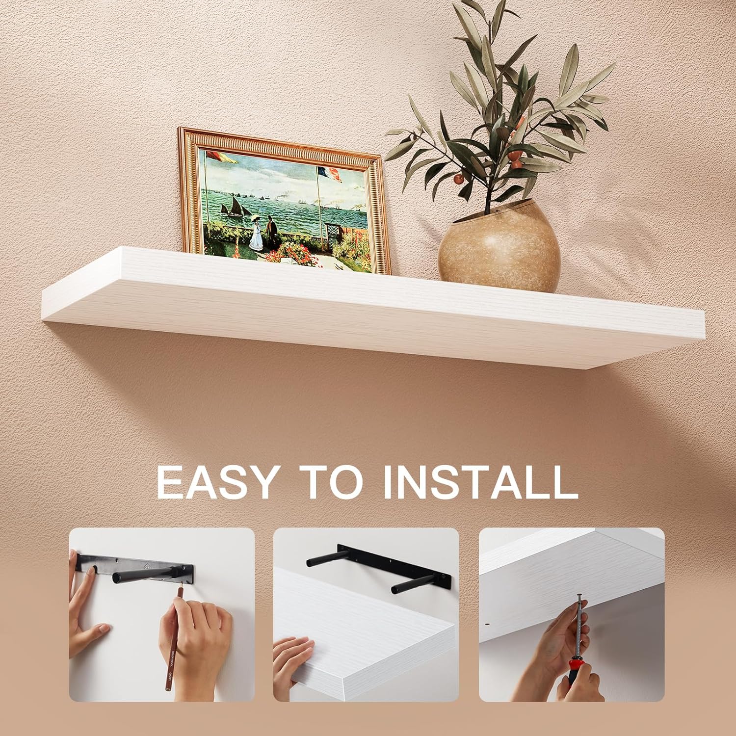 Amada Floating Shelves Large 24x7 Inch White Set of 2