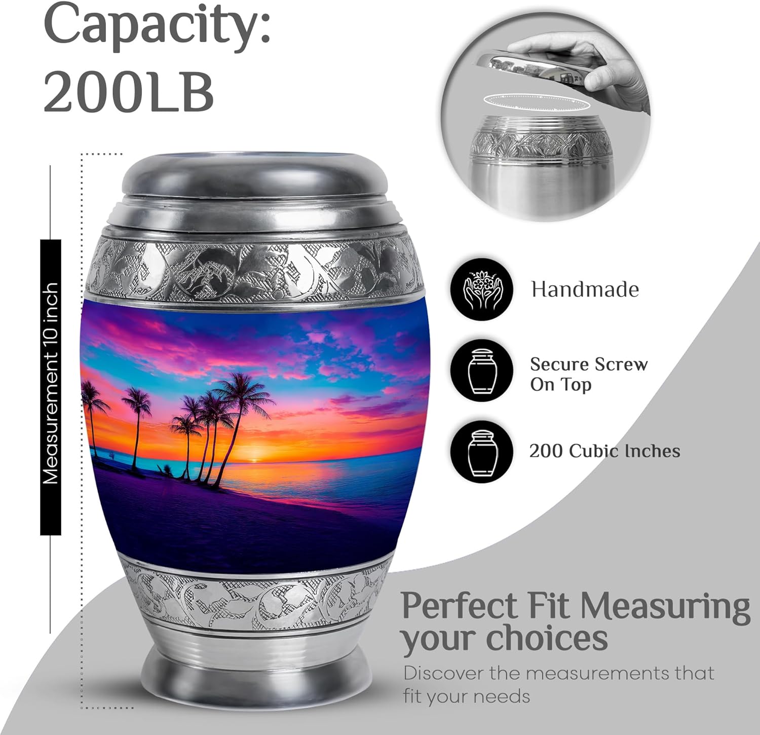 Subsh Beach Sky Blue Sunset Large Urn for Human Ashes