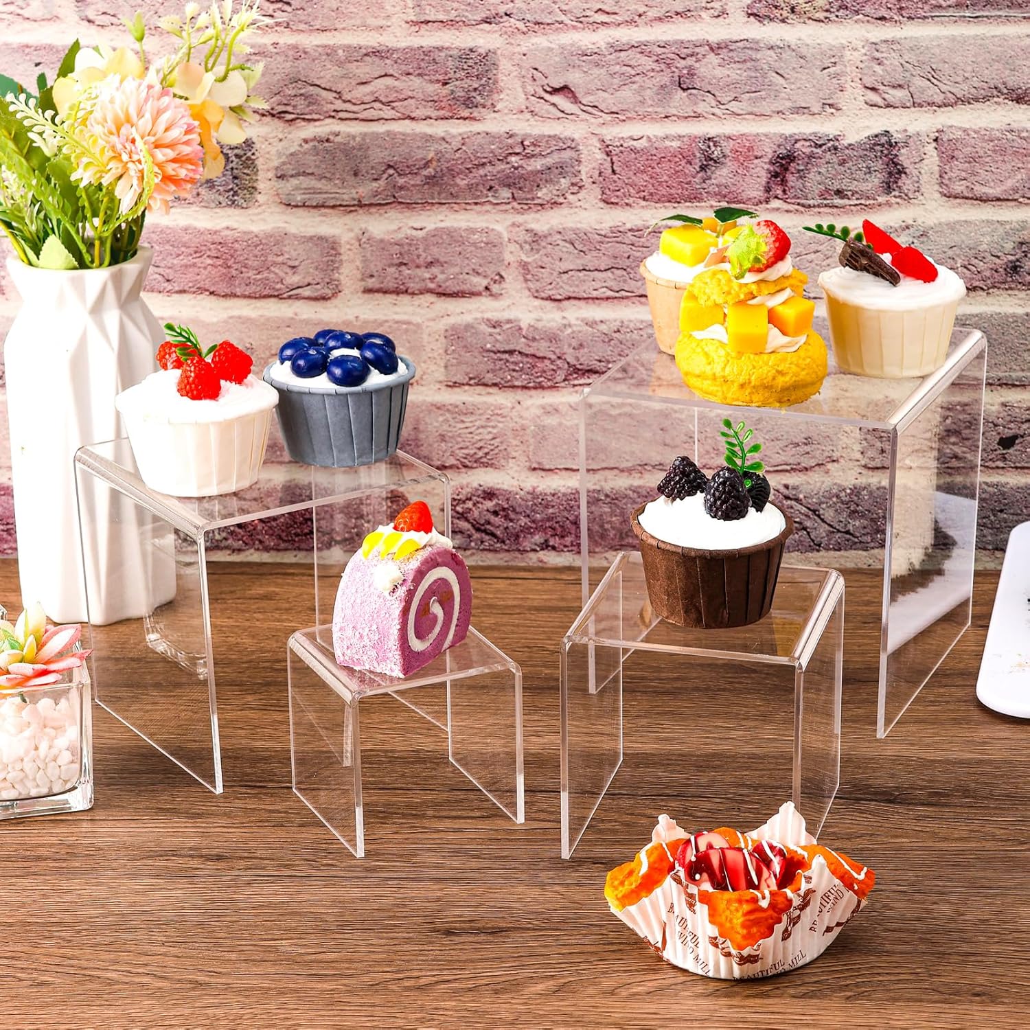 8 Pcs Square Acrylic Display Risers for Jewelry and Gift Displays