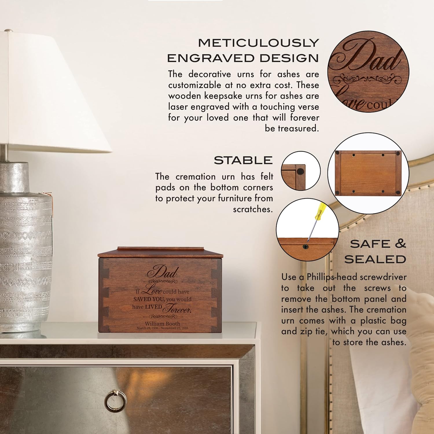 LifeSong Milestones Small Personalized Wooden Cremation Urn