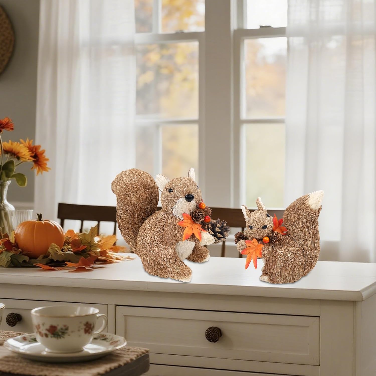 Winemana Set of 2 Fall Table Decor Squirrels