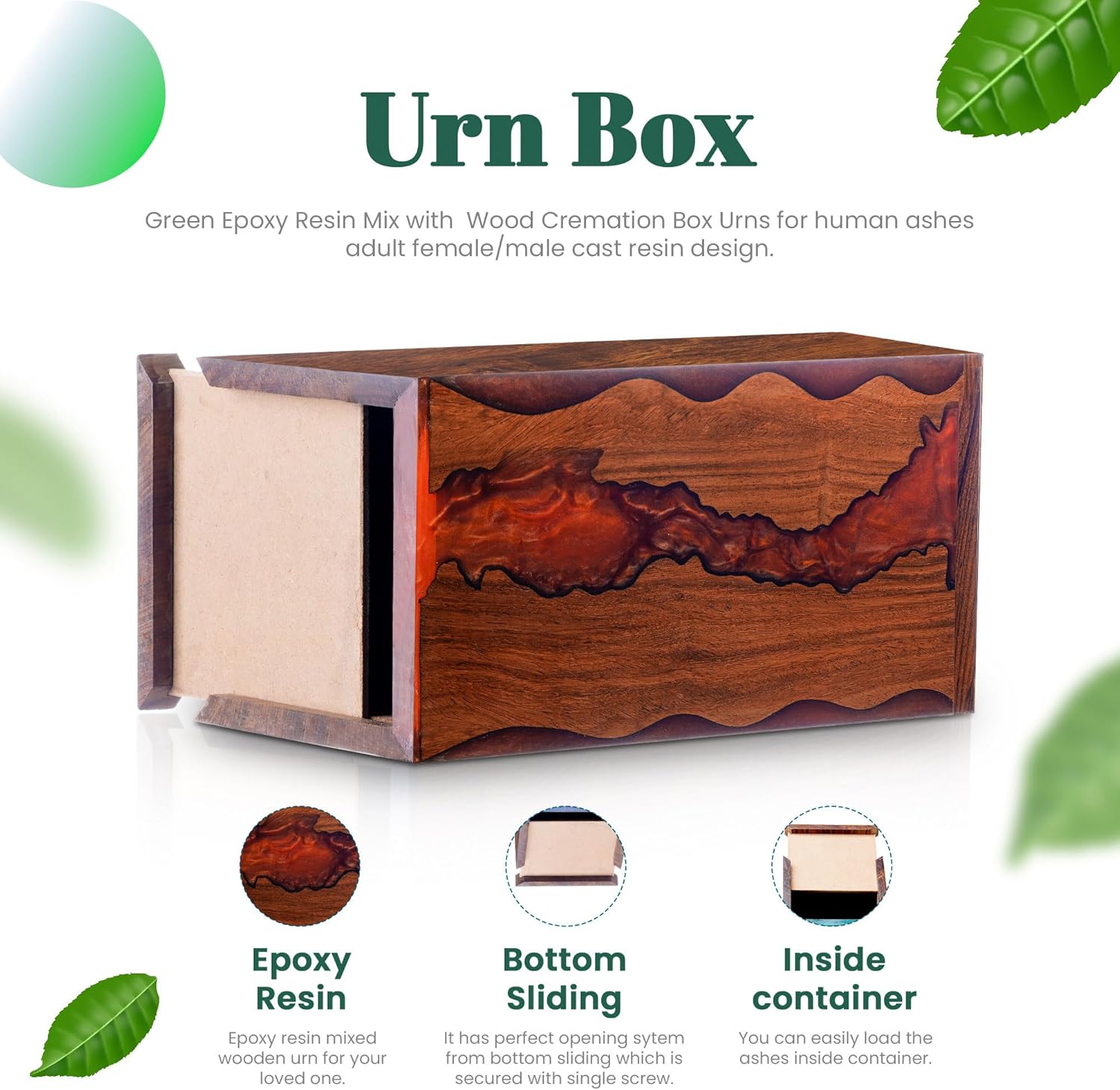 Rosewood Resin Urn Box for Human Ashes