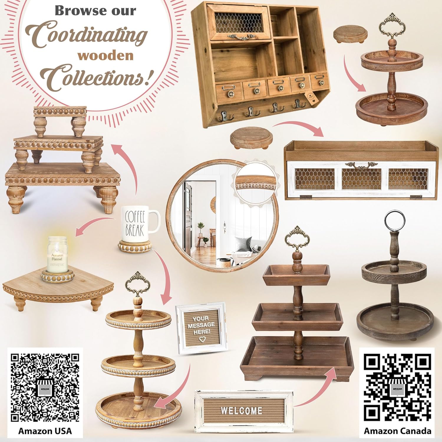2 Tiered Wooden Serving Stand with Custom Handles