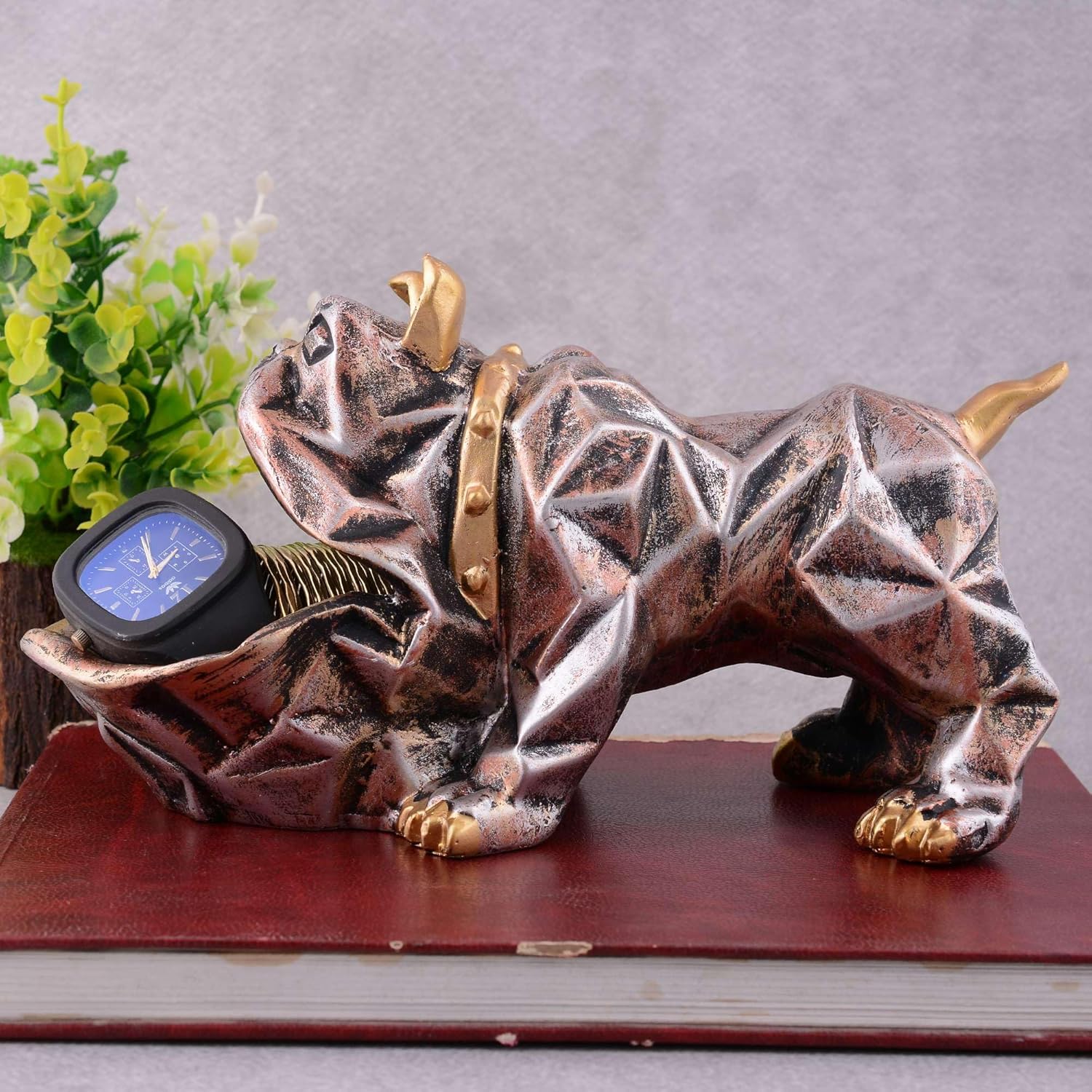 Cute Dog Sculpture with Plate for Home Decor