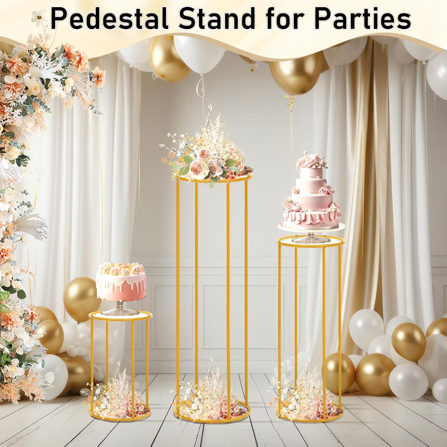 Hicarer 5 Pcs Gold Metal Cylinder Pedestal Stands