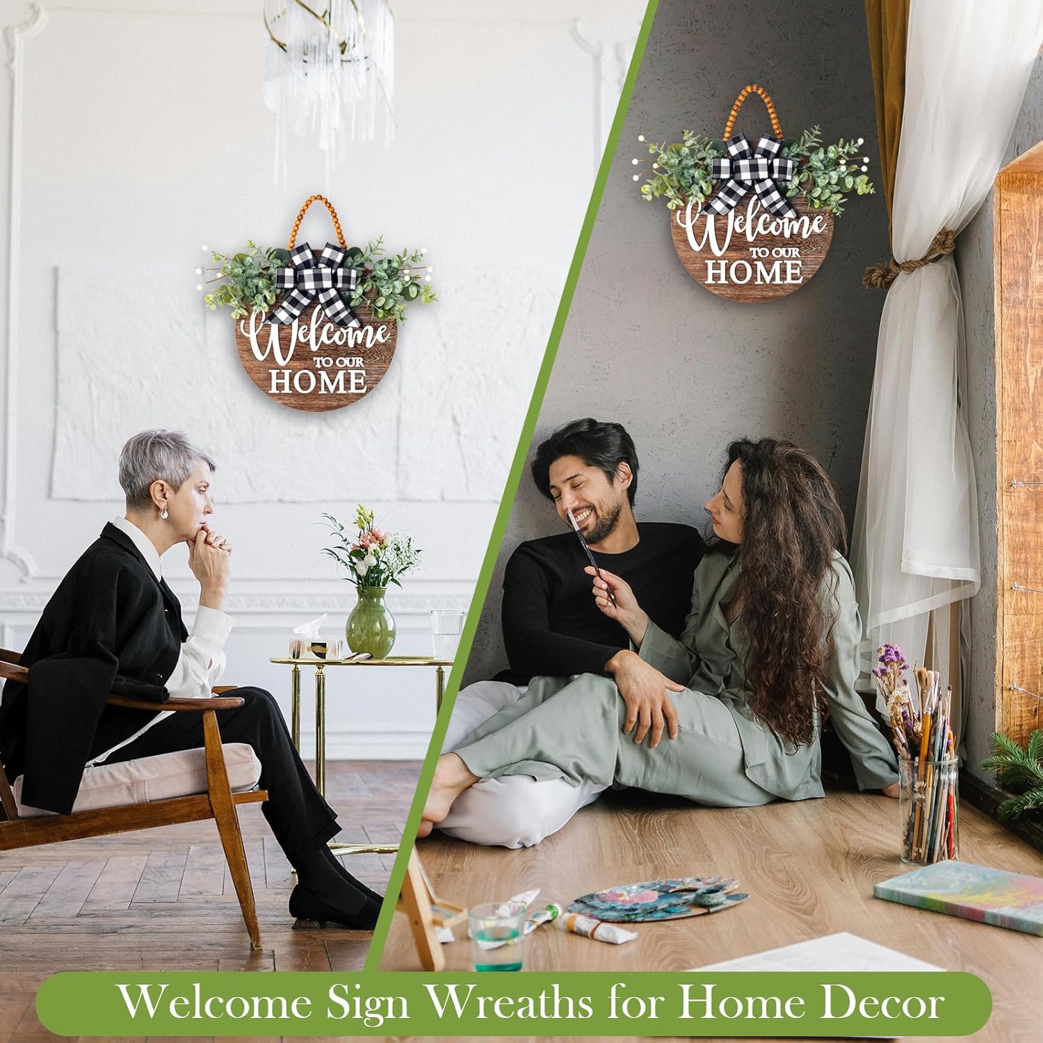 Welcome Sign Wreath for Front Door Porch