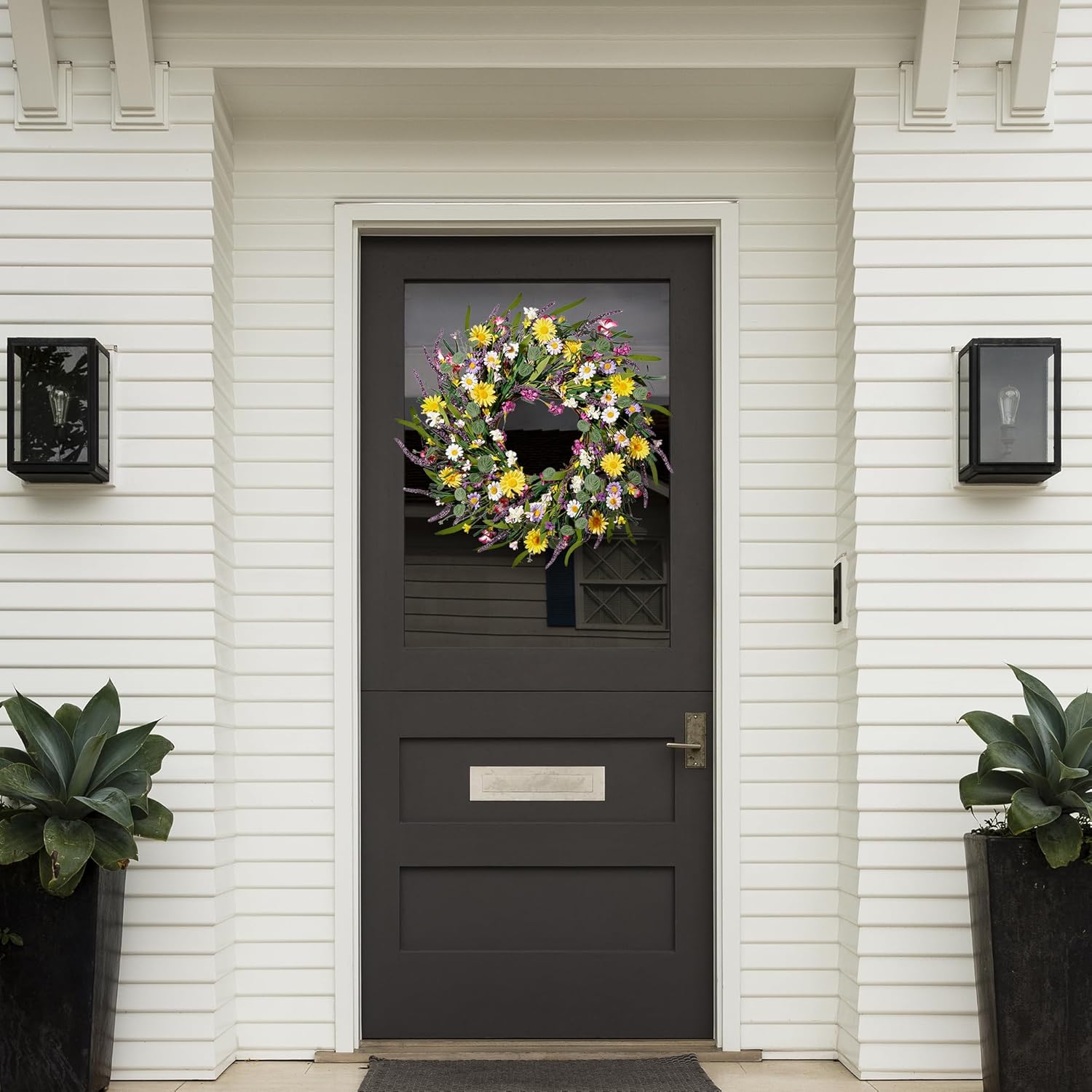 Sggvecsy 22 Inch Daisy Lavender Wreath Decor