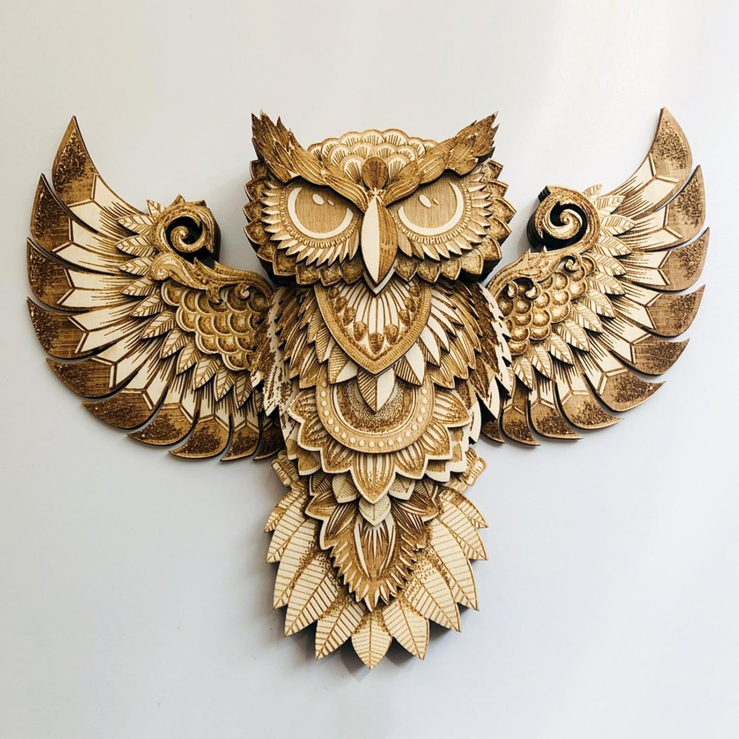 Wood Owl Wall Decor Sculpture Rustic Design