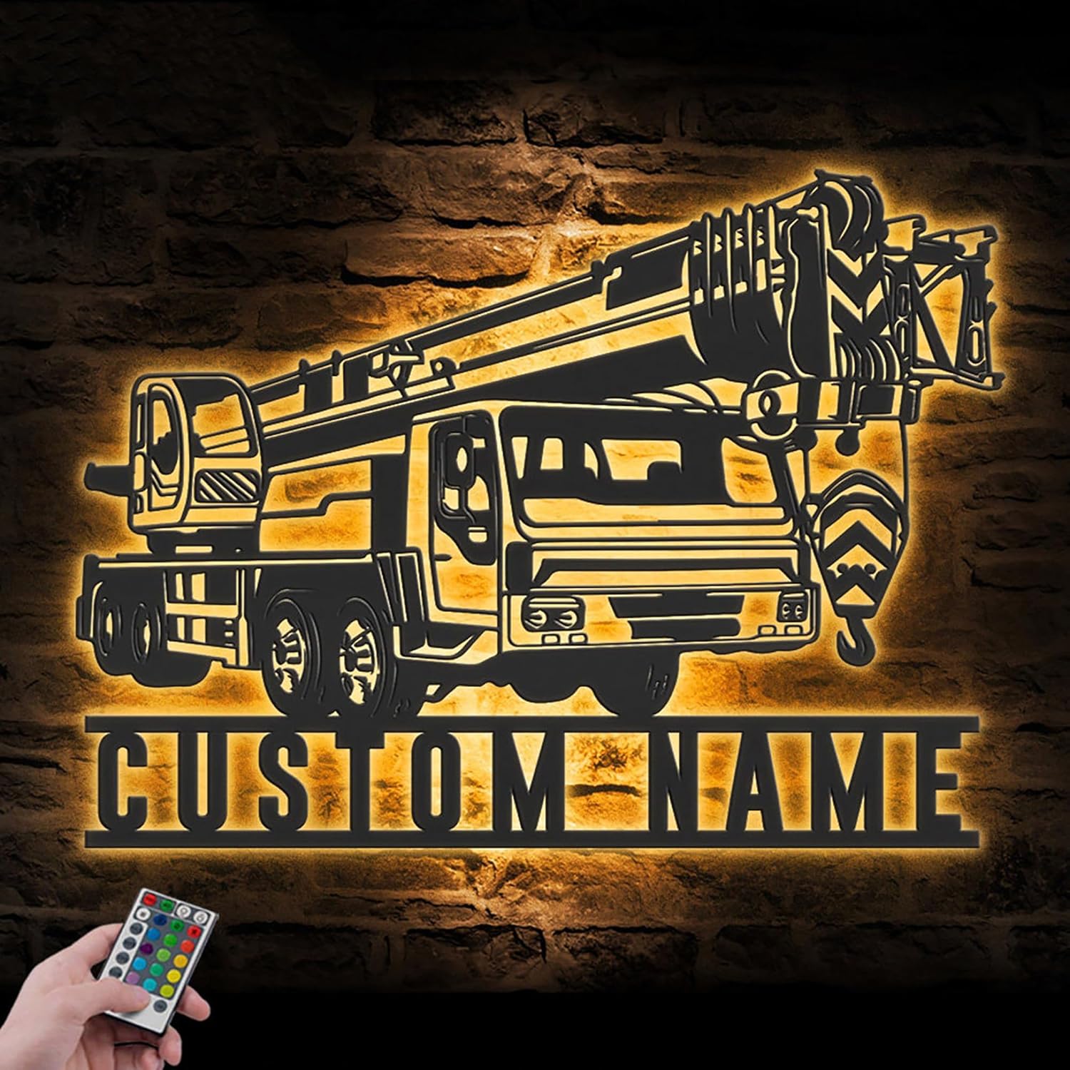 Custom Mobile Crane Truck Driver Metal Wall Art LED Light Personalized Sign