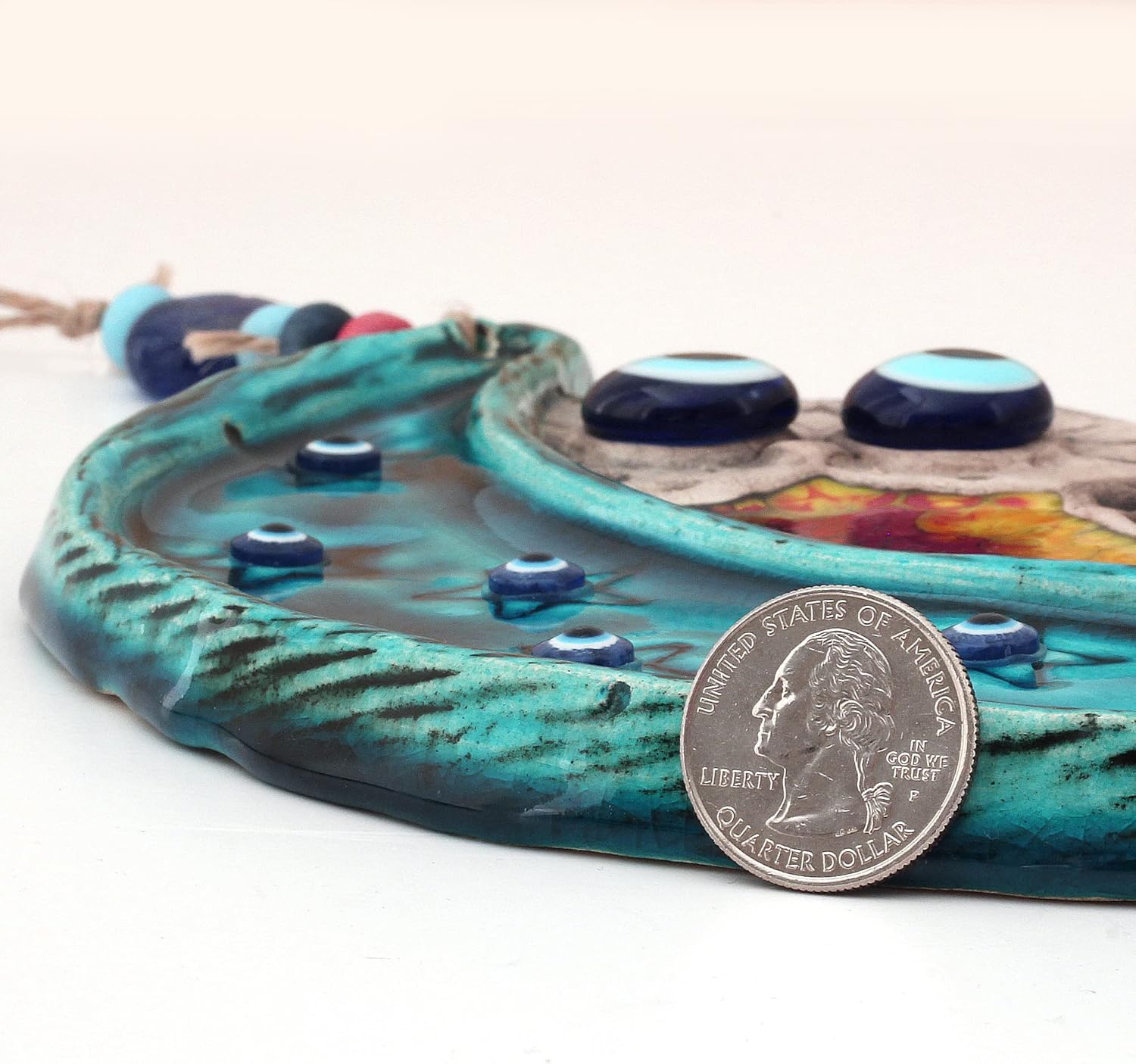 Handmade Ceramic Wall Art Owl Behind the Moon with Evil Eye