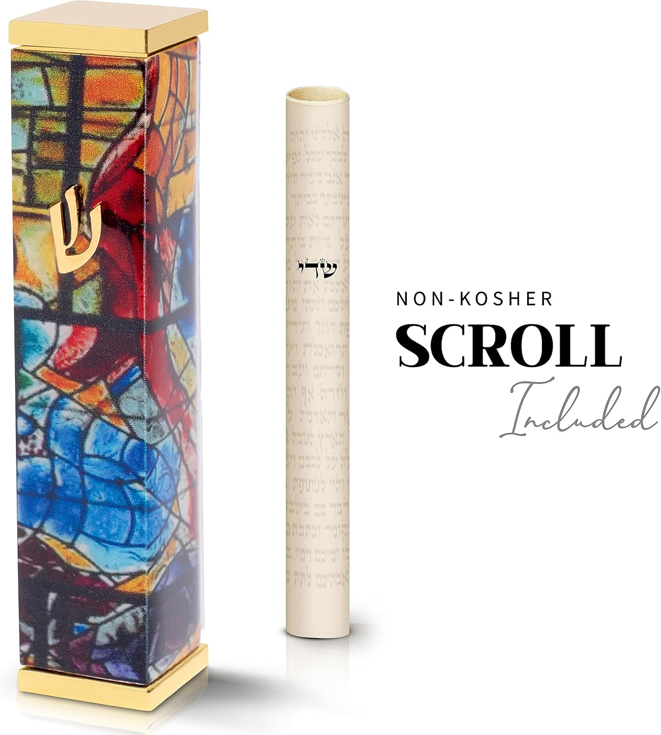 SURI Modern Mezuzah Case with Yellow Chagall Design