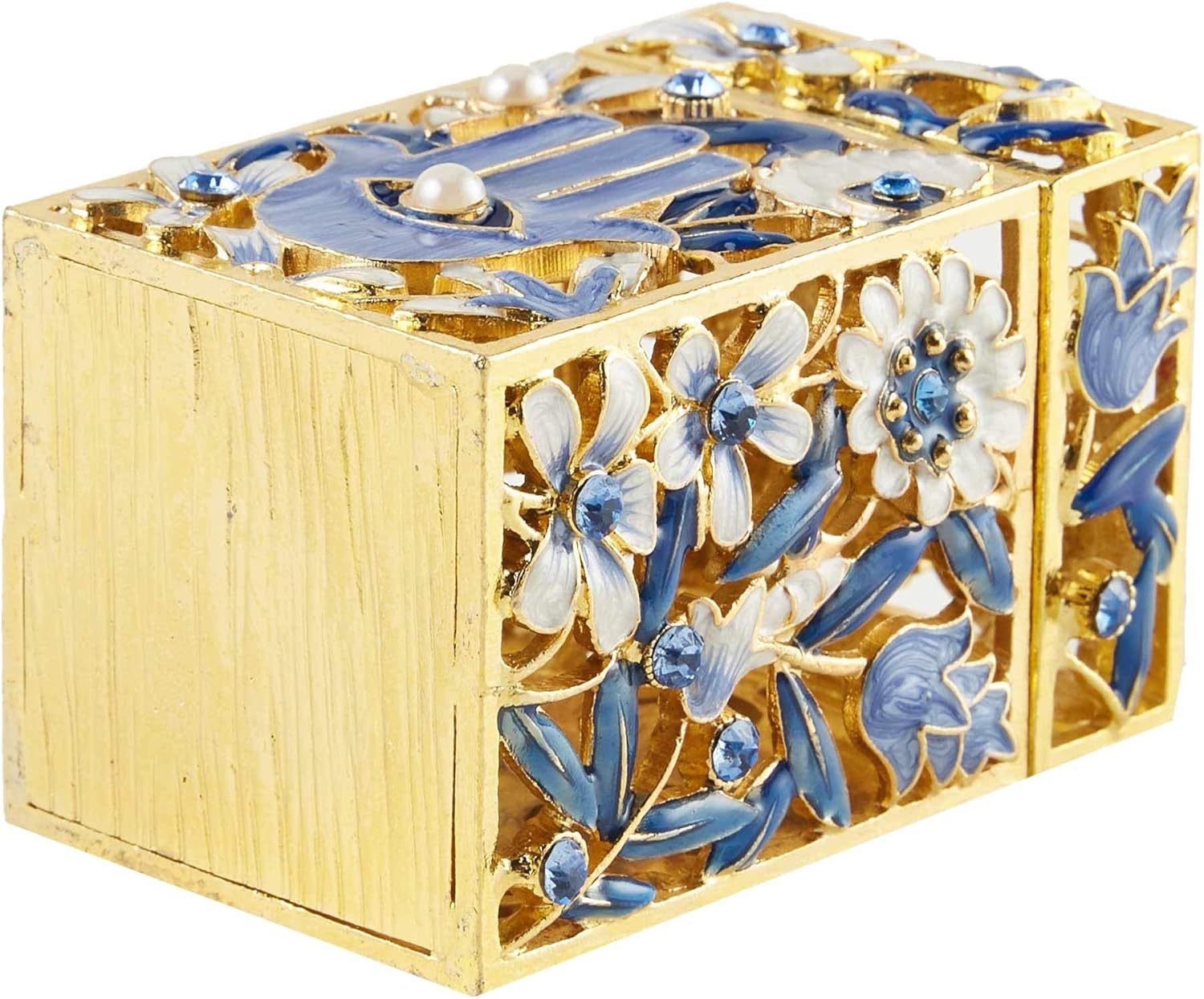 Matashi Hand Painted Enamel Tzedakah Box with Crystals and Gold Accents