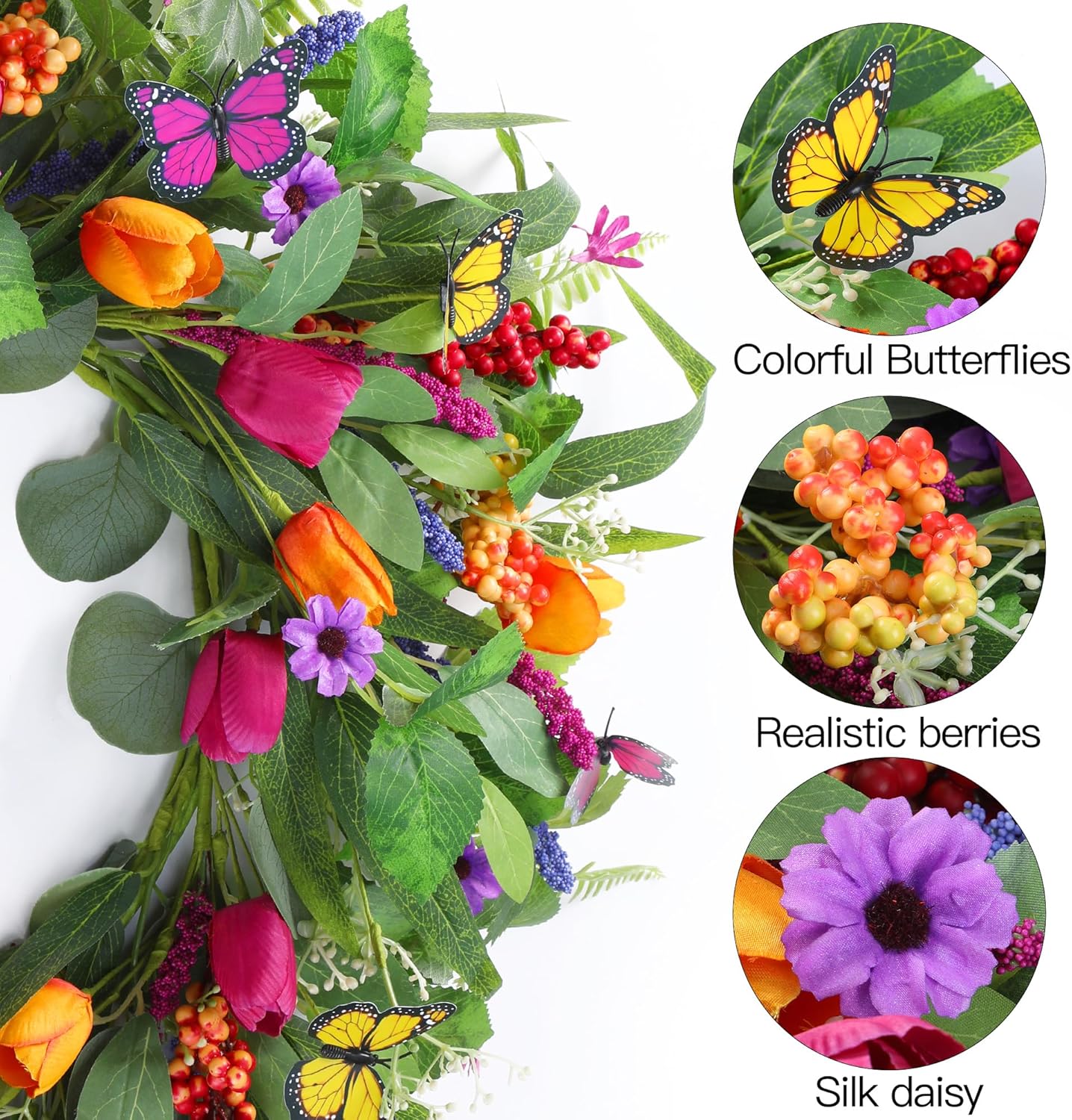 Sggvecsy 22 Inch Spring Summer Wreath Wall Decor