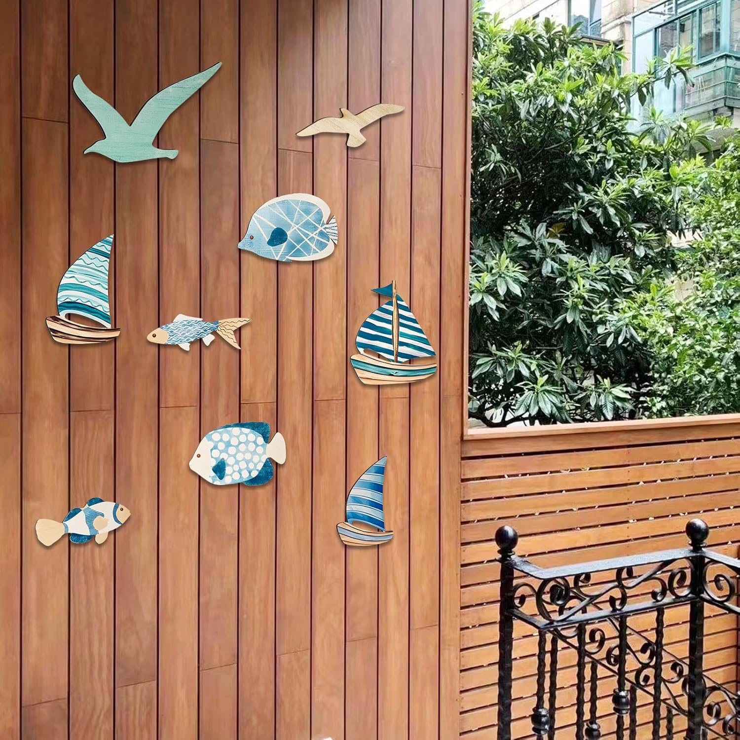 Xisakaca 9pcs Wood Sailboat Wall Decor Set