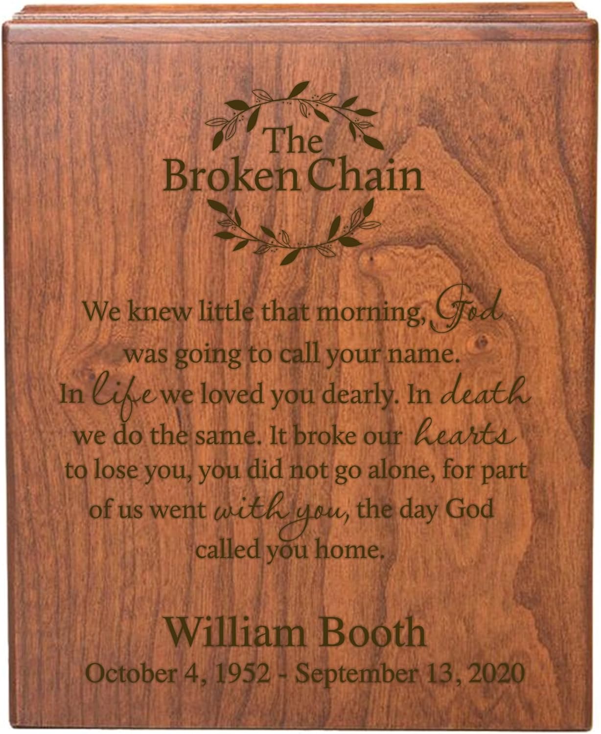 LifeSong Milestones Personalized Cherry Urn for Adult Ashes - The Broken Chain