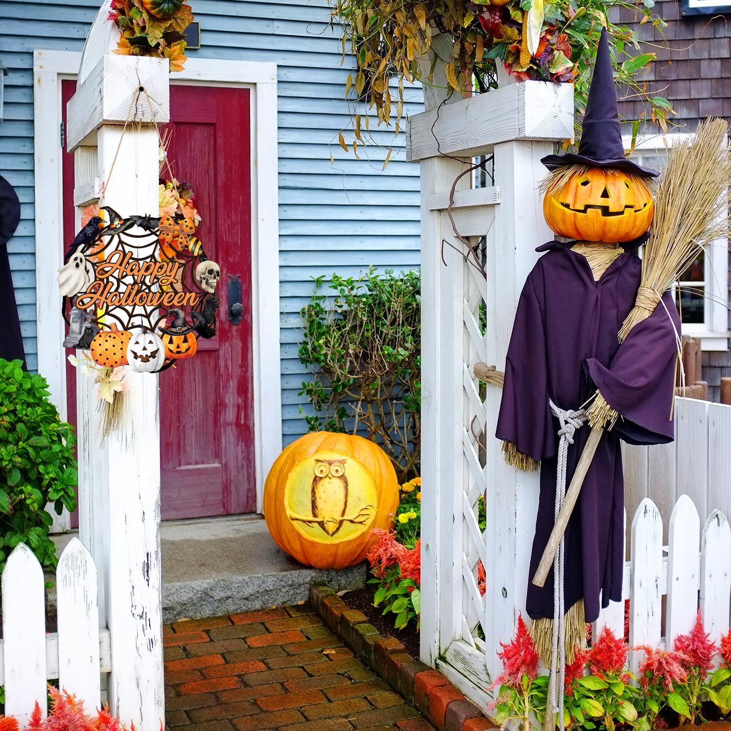 Sophena Halloween Decor Wooden Ghost Door Wreath