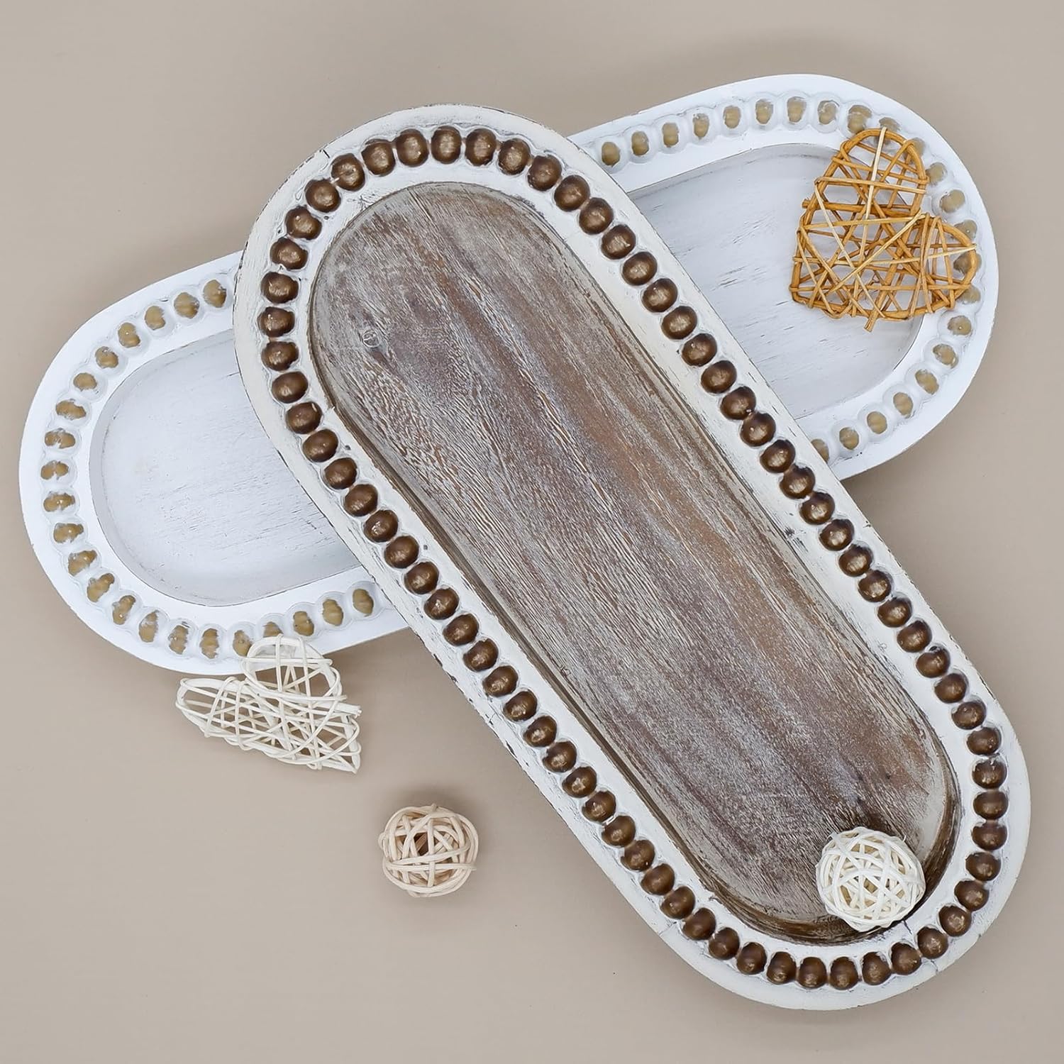 TOOLTENG Wood Beaded Serving Tray for Home Decor