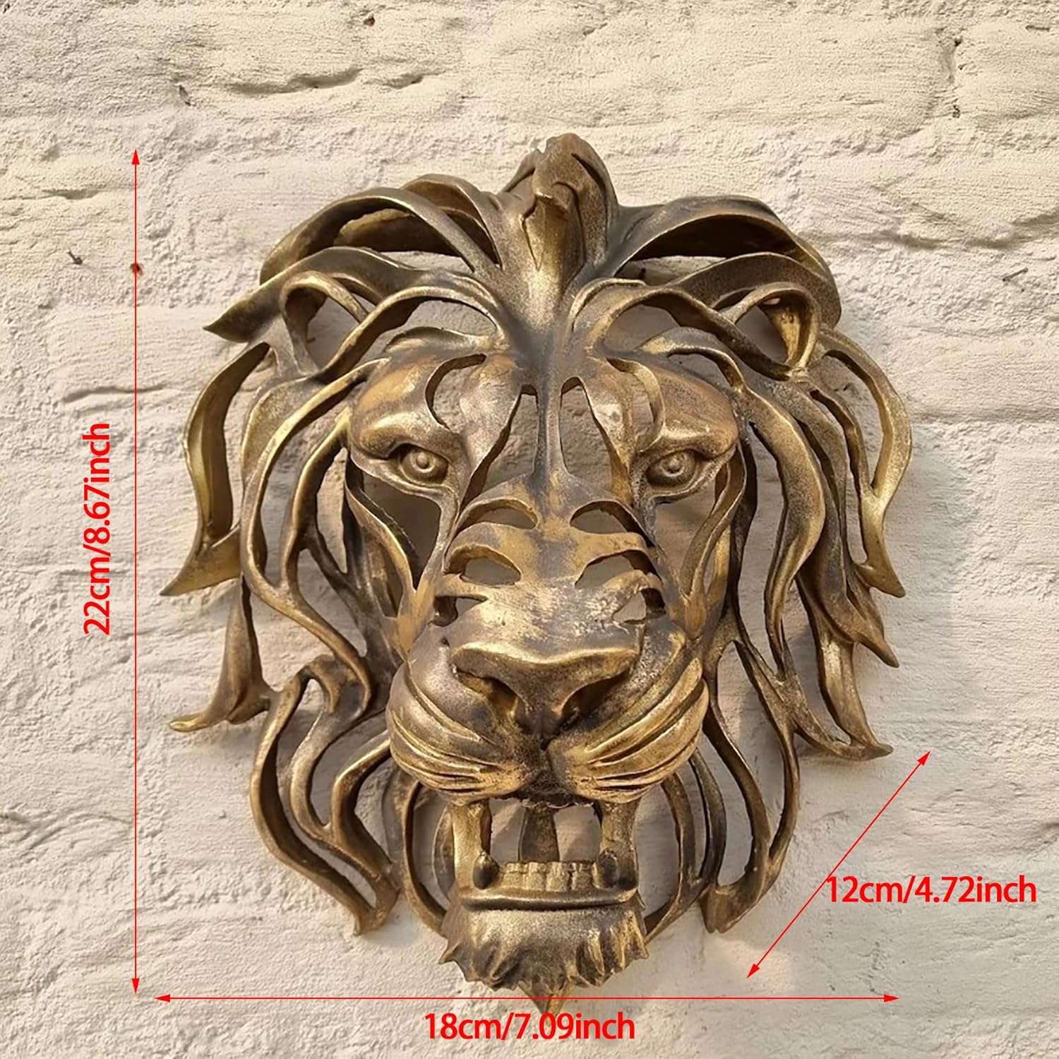 Large Gold Resin Lion Head Wall Sculpture