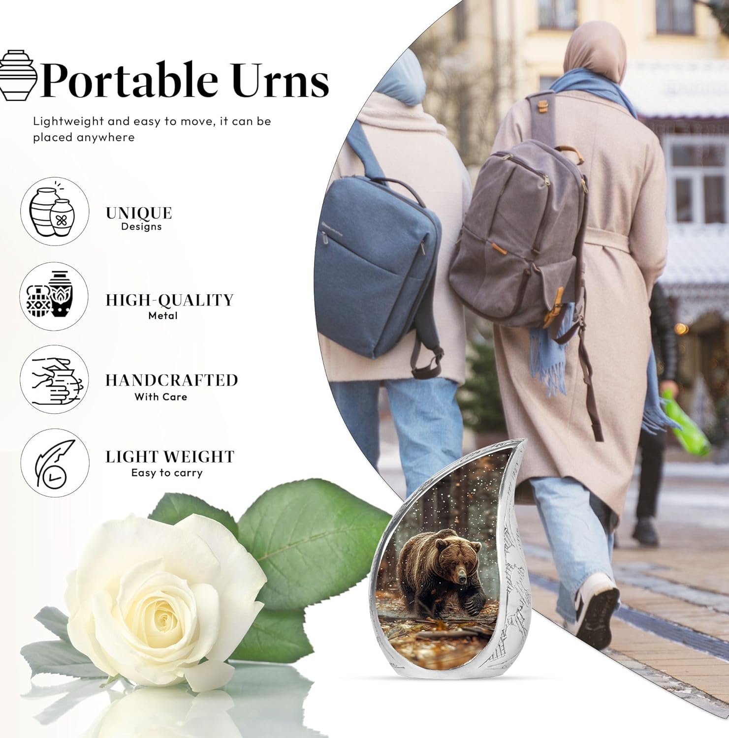 Bear Urns for Human Ashes - 3 Inch Cremation Urn with Velvet Bag