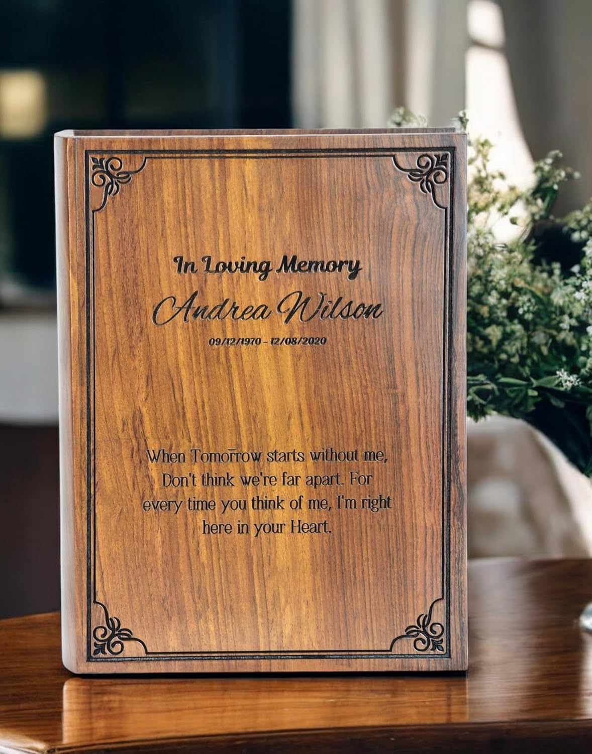 Personalization Wooden Cremation Urn - Book Shaped Memorial Urn for Human Ashes