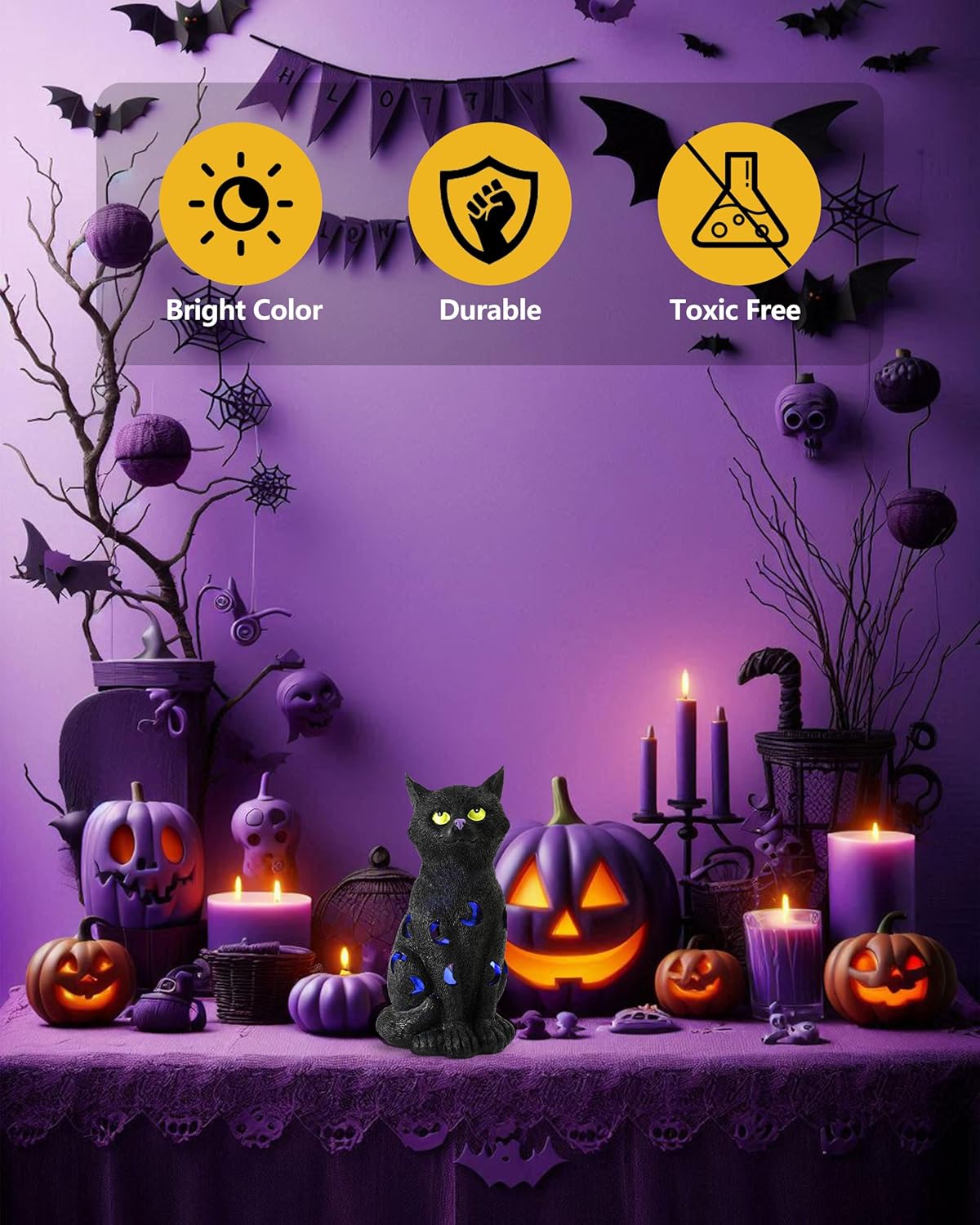 Black Cat Halloween Decor with LED Lights