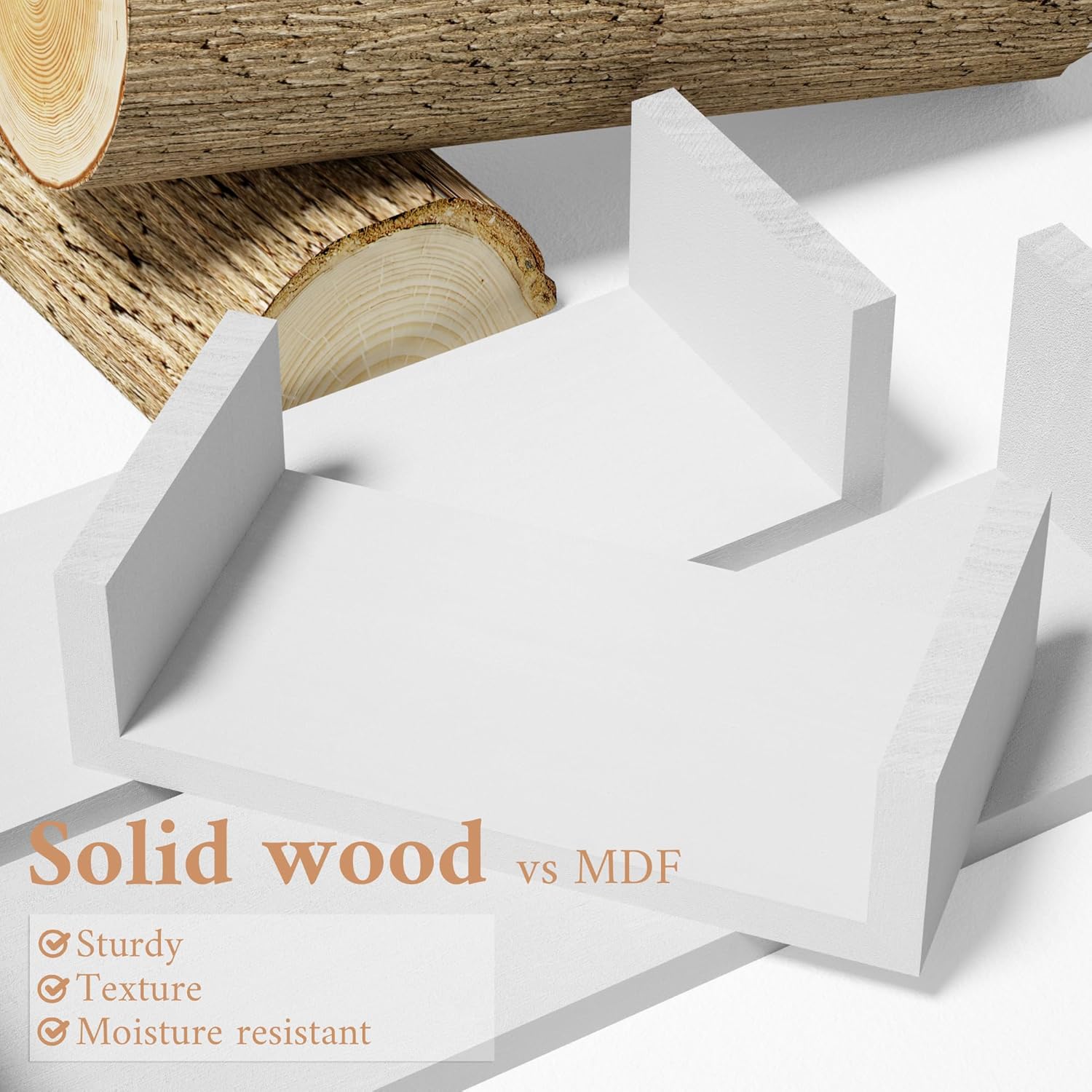 SRIWATANA White Floating Wall Shelves Solid Wood