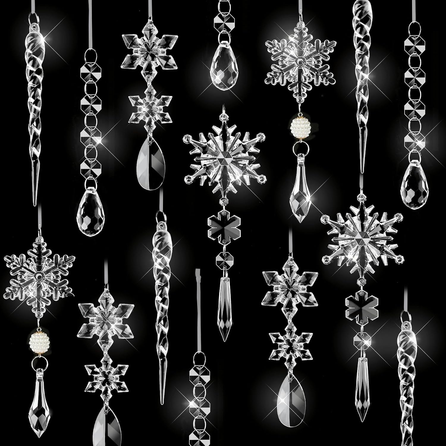 18pcs Crystal Snowflake Christmas Ornaments Set