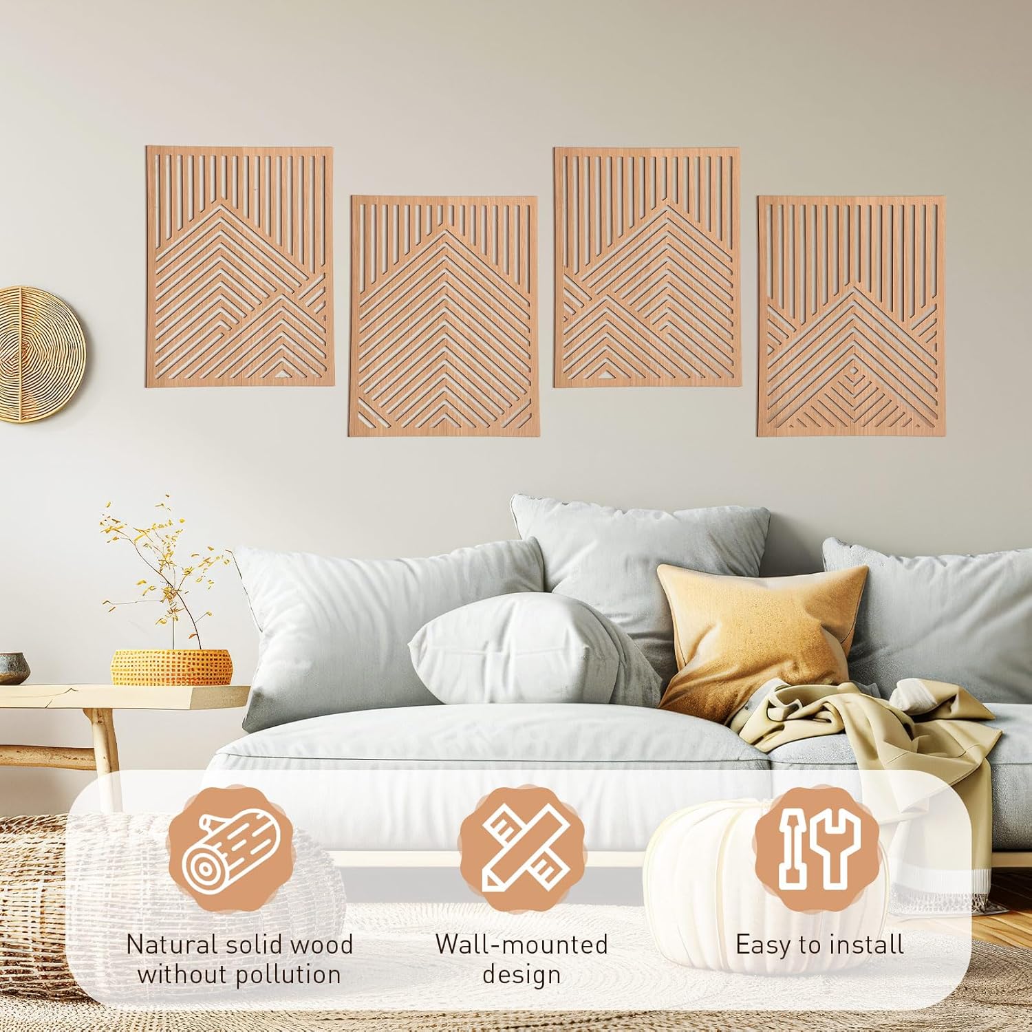 Wesiti 4 Piece Wood Mountain Wall Art Decor