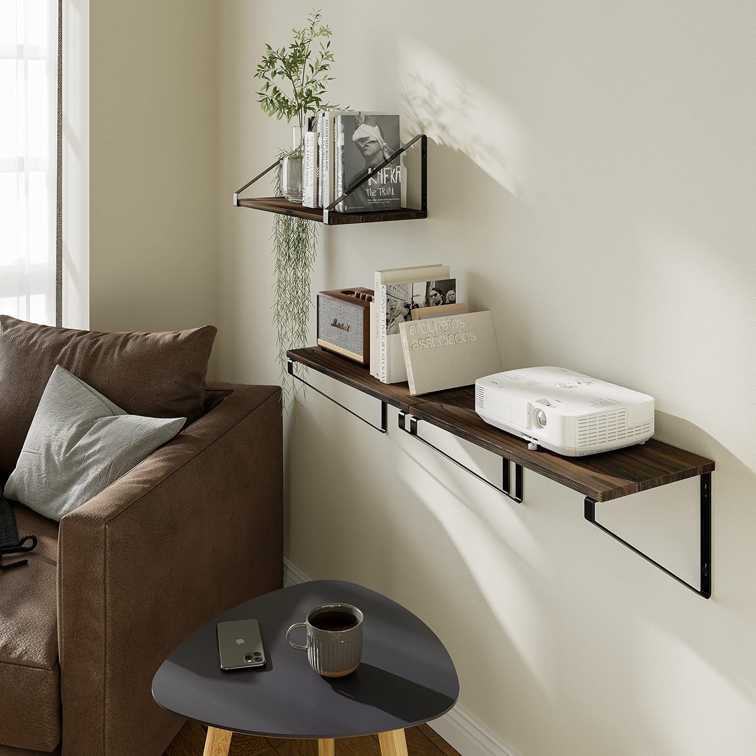 BAMEOS Floating Shelf Rustic Wood Wall Shelf Small Bookshelf