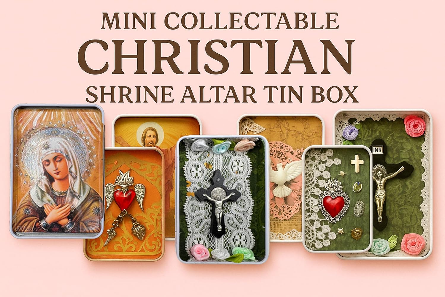Handmade Mini Shrine Tin Box with Prayer Cards
