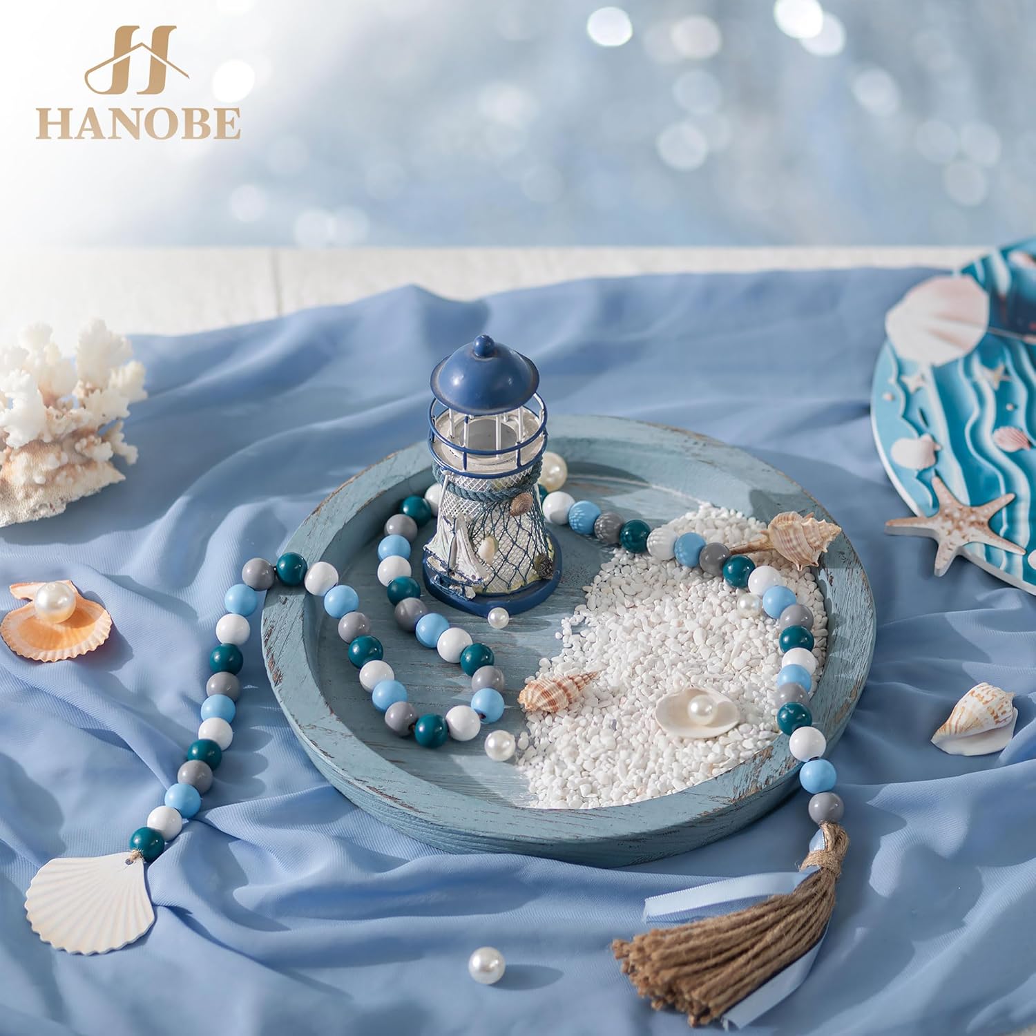 Hanobe Rustic Blue Decorative Tray for Coastal Decorations