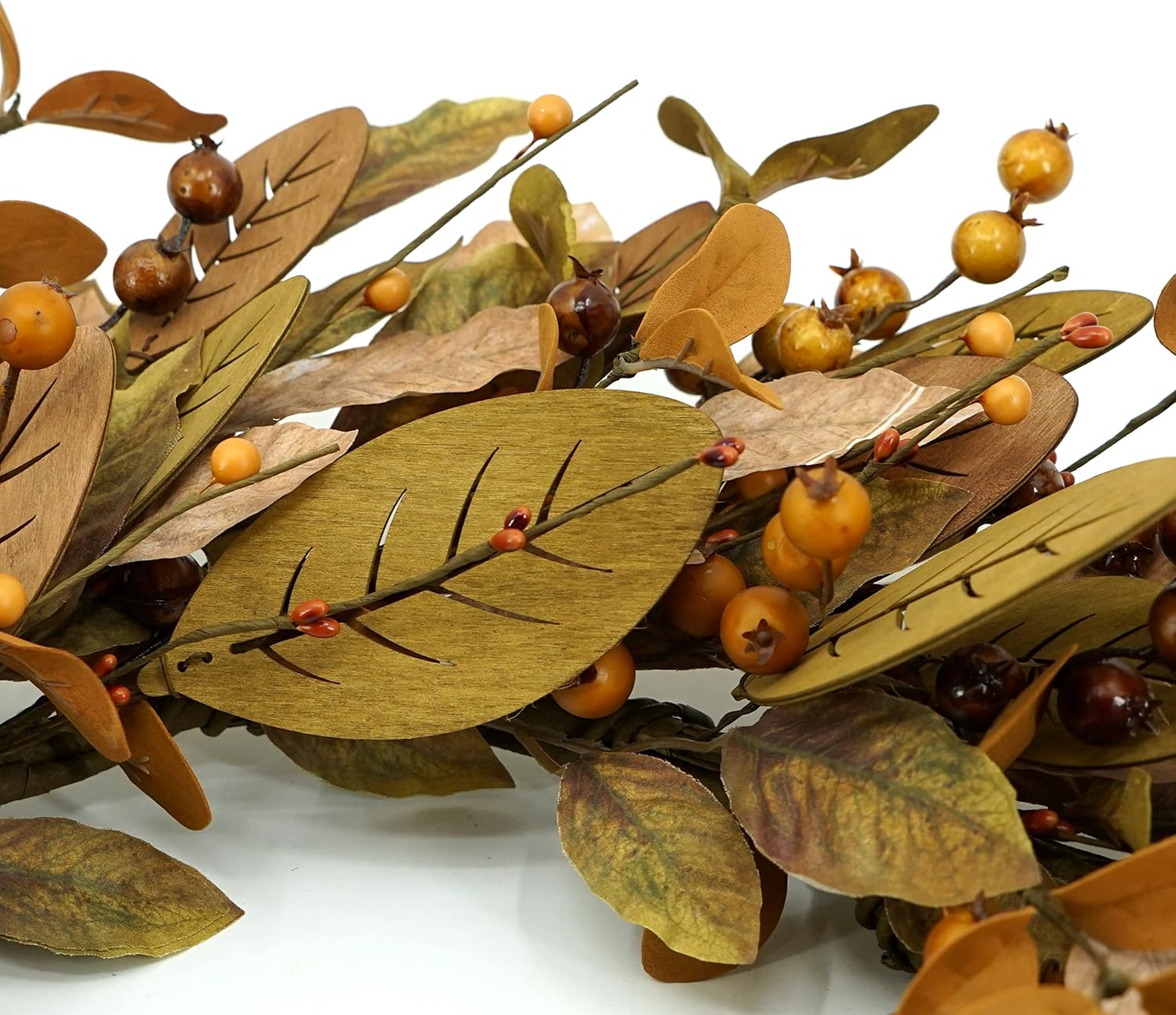 20 Inch Fall Wreath with Brown Magnolia Leaves and Small Pomegranates