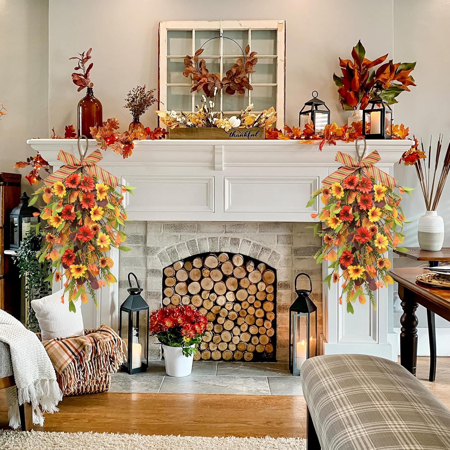 Fall Sunflower Swag Decorations 2Pcs Artificial Home Decor