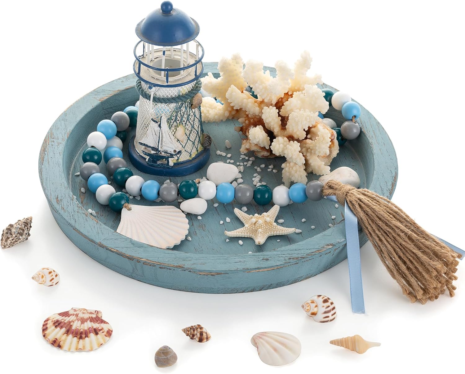 Hanobe Rustic Blue Decorative Tray for Coastal Decorations