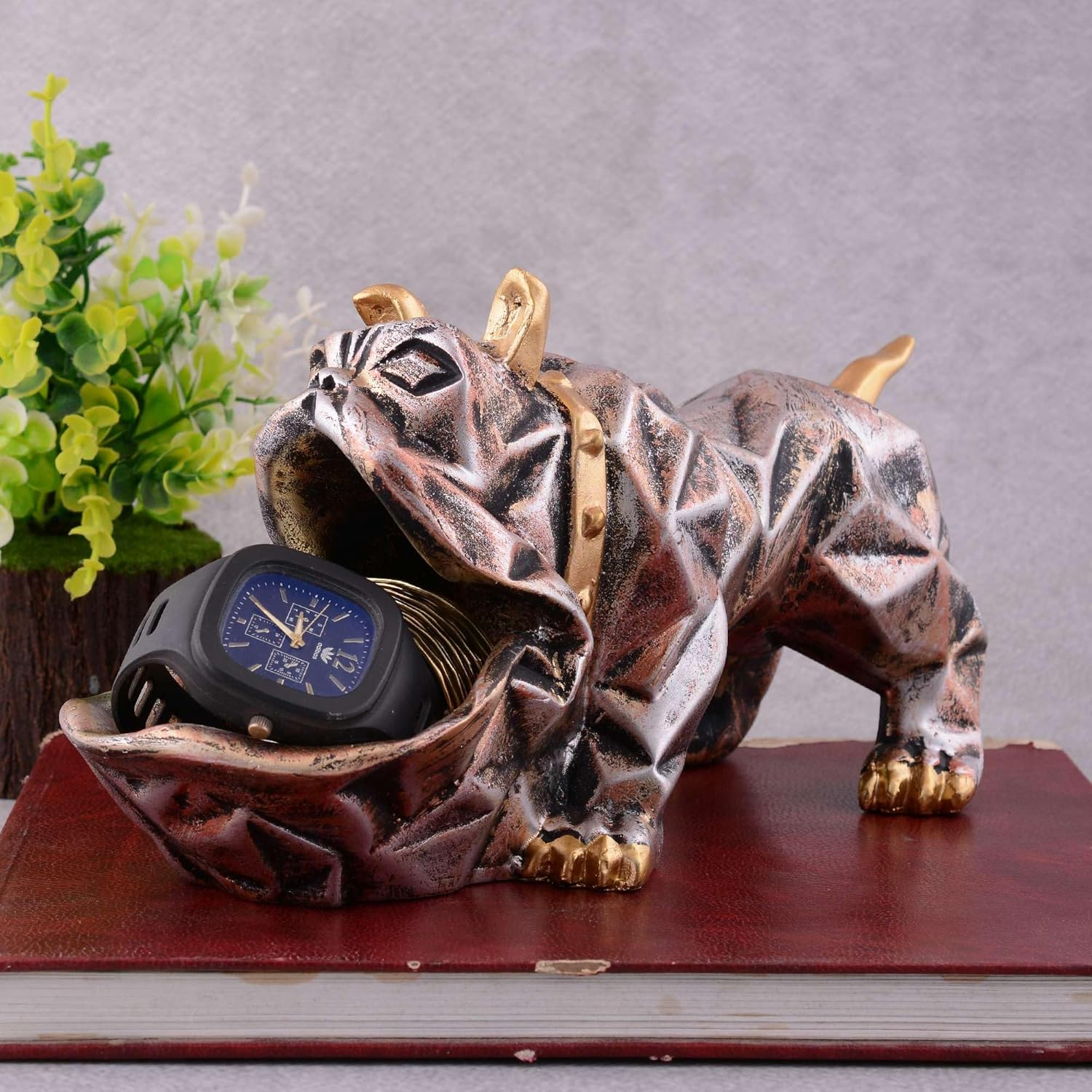 Cute Dog Sculpture with Plate for Home Decor