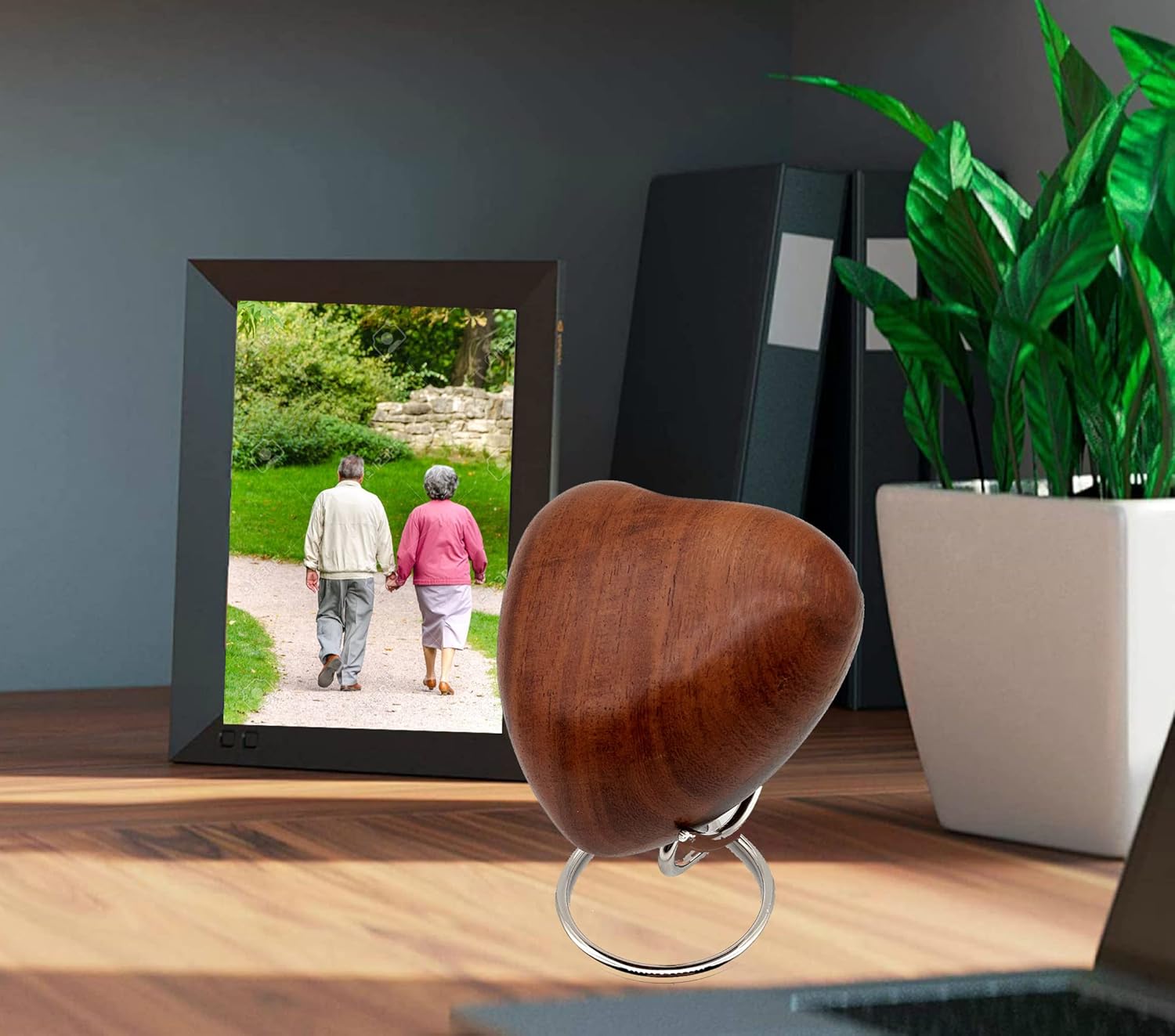 Wooden Heart Keepsake Urn for Dad - Mini Cremation Urn with Engraved Stand