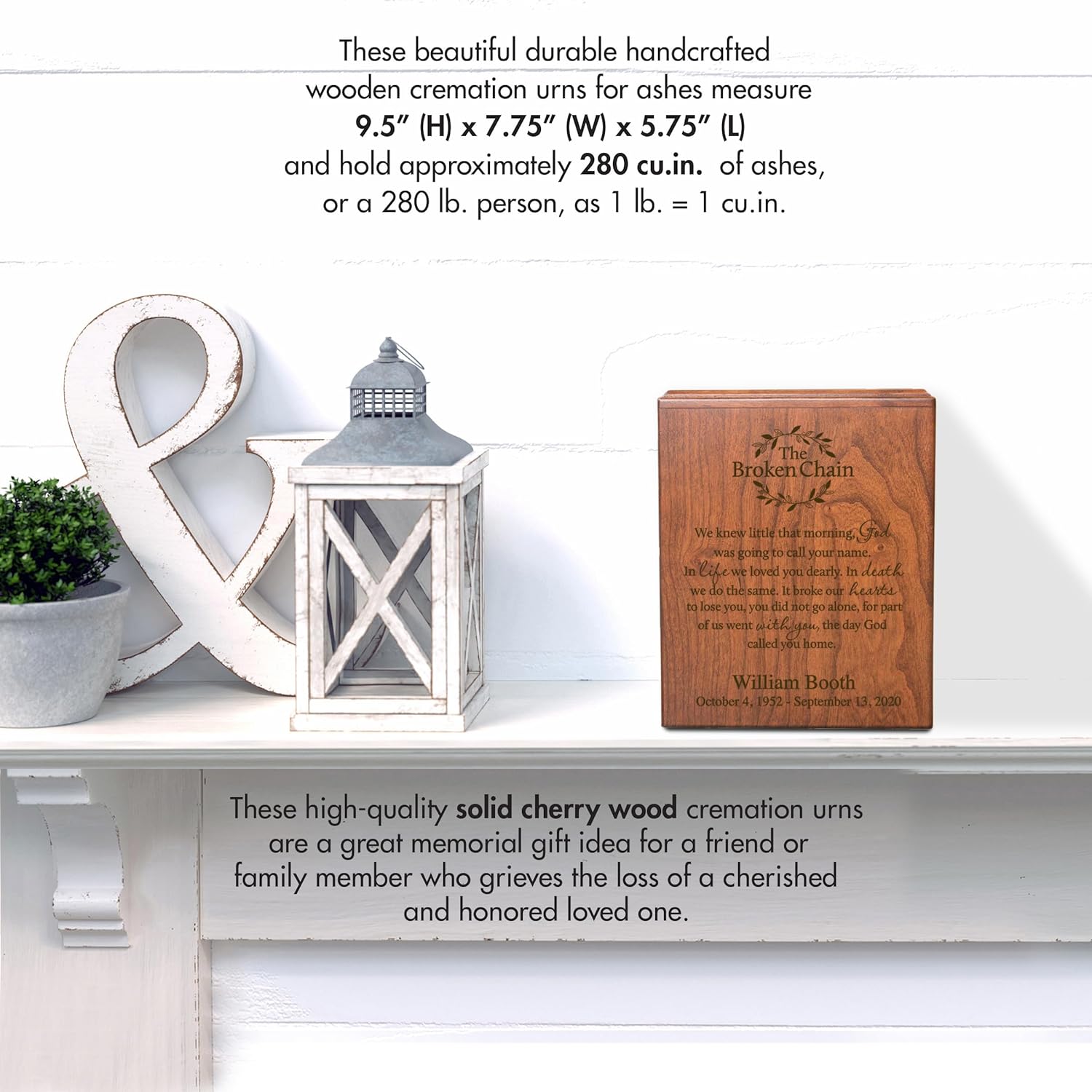LifeSong Milestones Personalized Cherry Urn for Adult Ashes - The Broken Chain