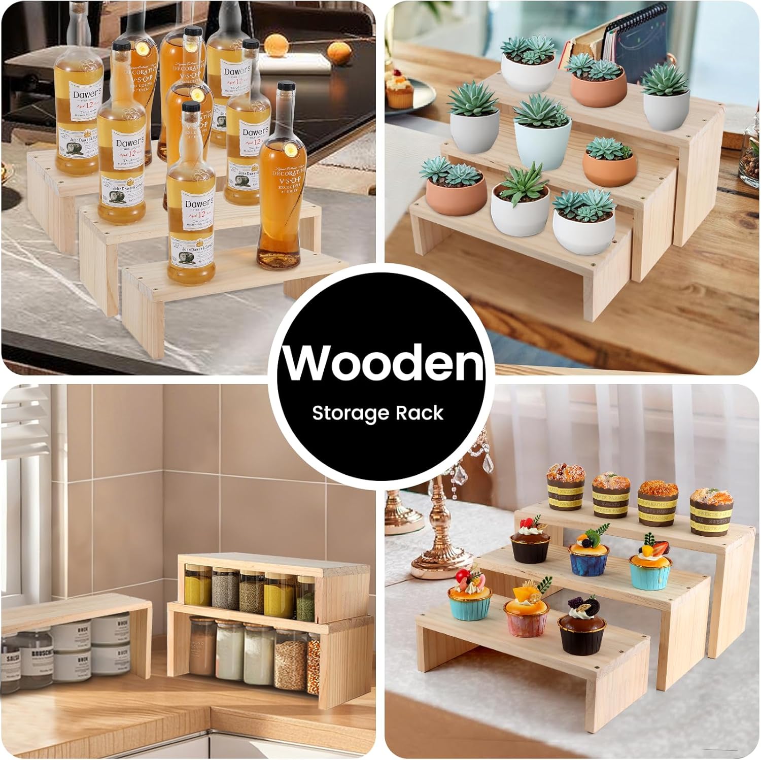 3-Tier Wooden Display Stands for Cupcakes Jewelry and Collectibles