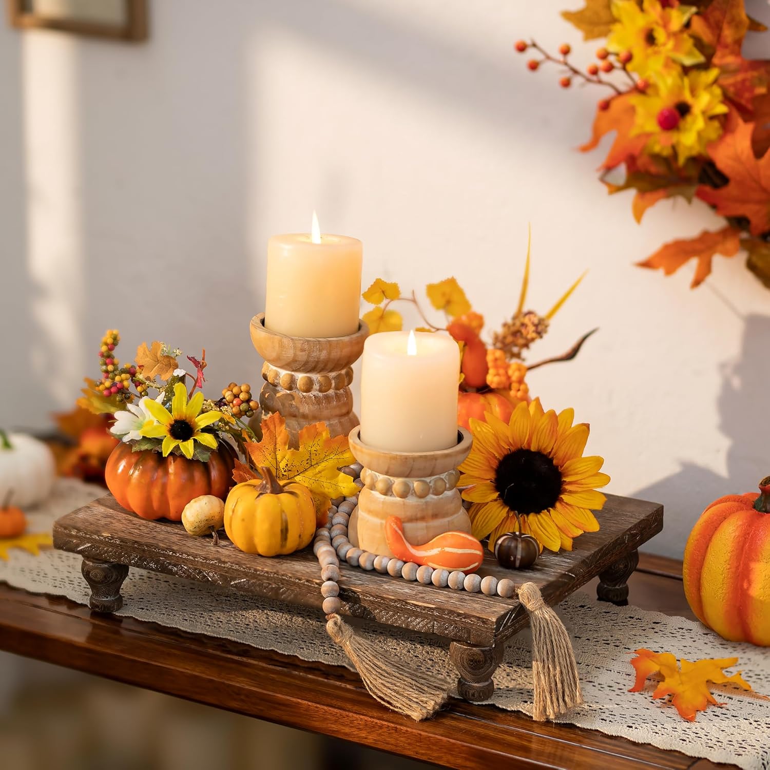 Hanobe Wooden Riser Decorative Tray with Farmhouse Style