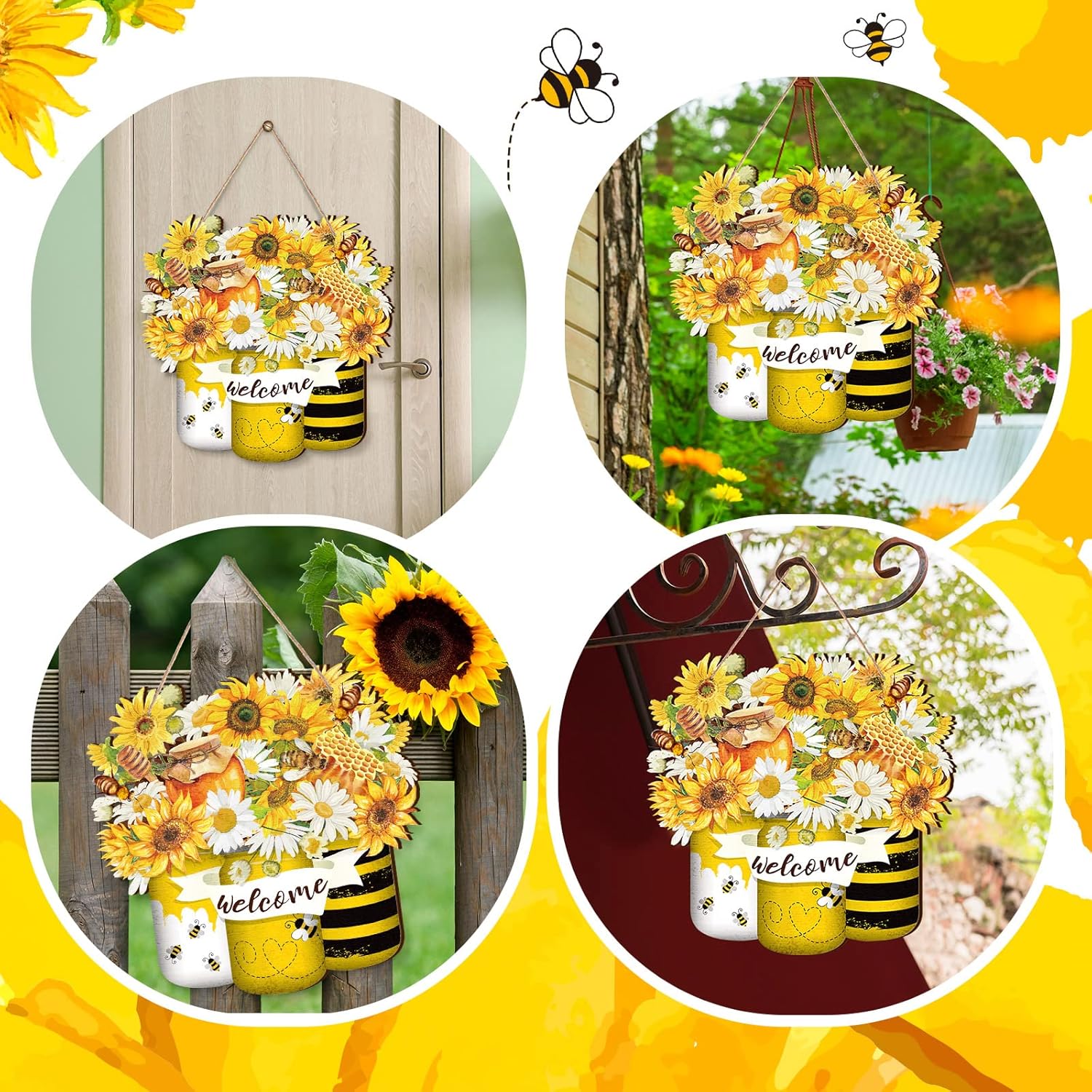 Spiareal Bee Welcome Hanging Front Door Sign