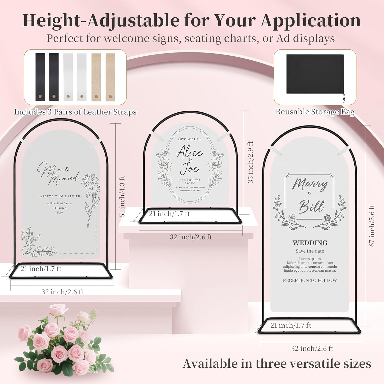 Wedding Welcome Sign Stand Holder - Adjustable Metal Easel