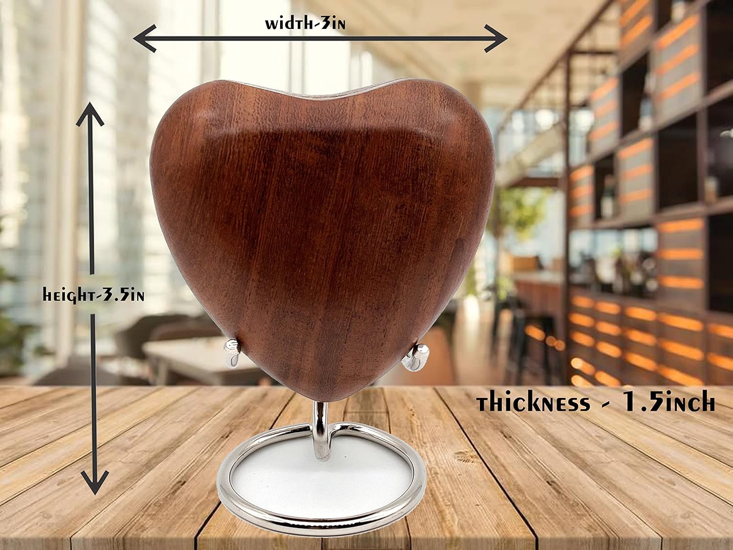 Wooden Heart Keepsake Urn for Dad - Mini Cremation Urn with Engraved Stand