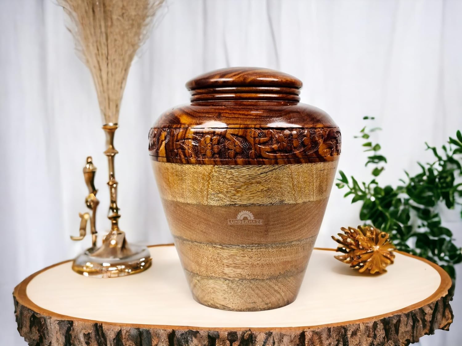 Handmade Premium Wood Fractal Burn Keepsake Urn Large 200Cu
