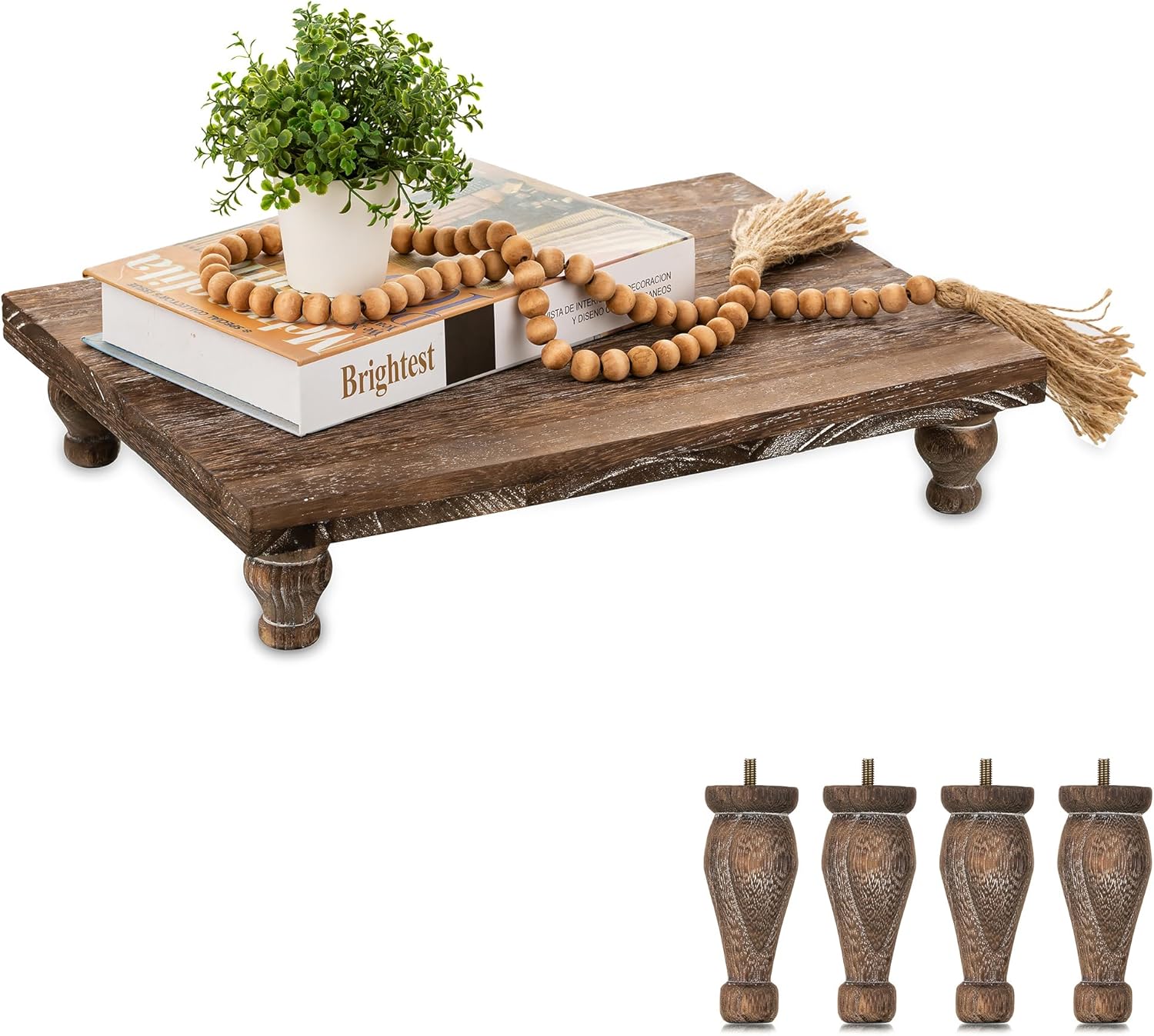 Hanobe Wooden Riser Decorative Tray with Farmhouse Style
