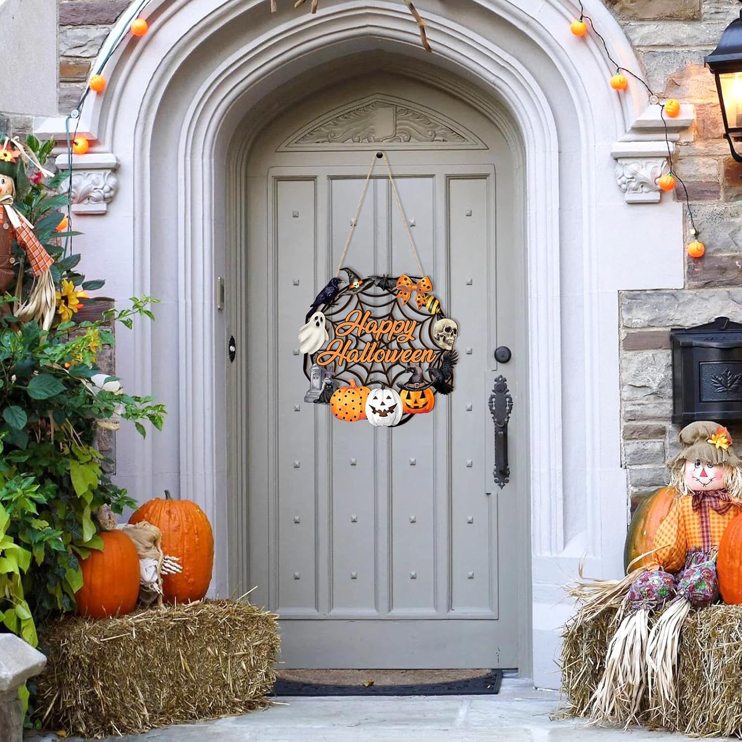Sophena Halloween Decor Wooden Ghost Door Wreath