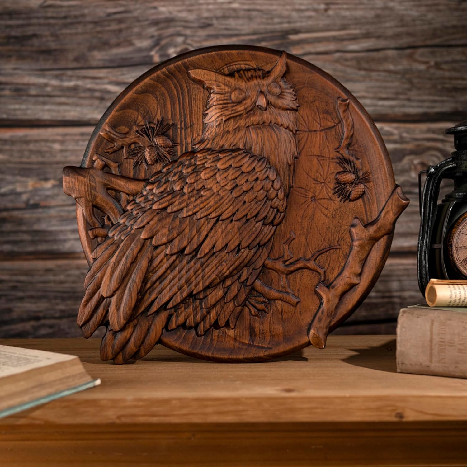 BGCOPPER Round Owl Wall Sculpture 12 Inch