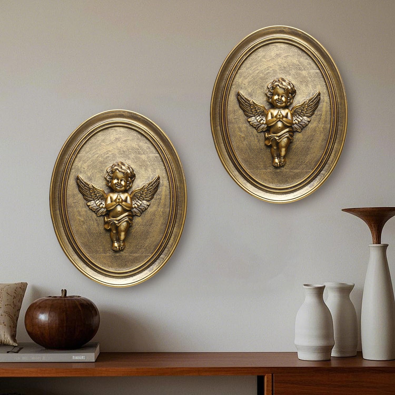 Vintage Cherub Wall Sculpture with Embossed Design