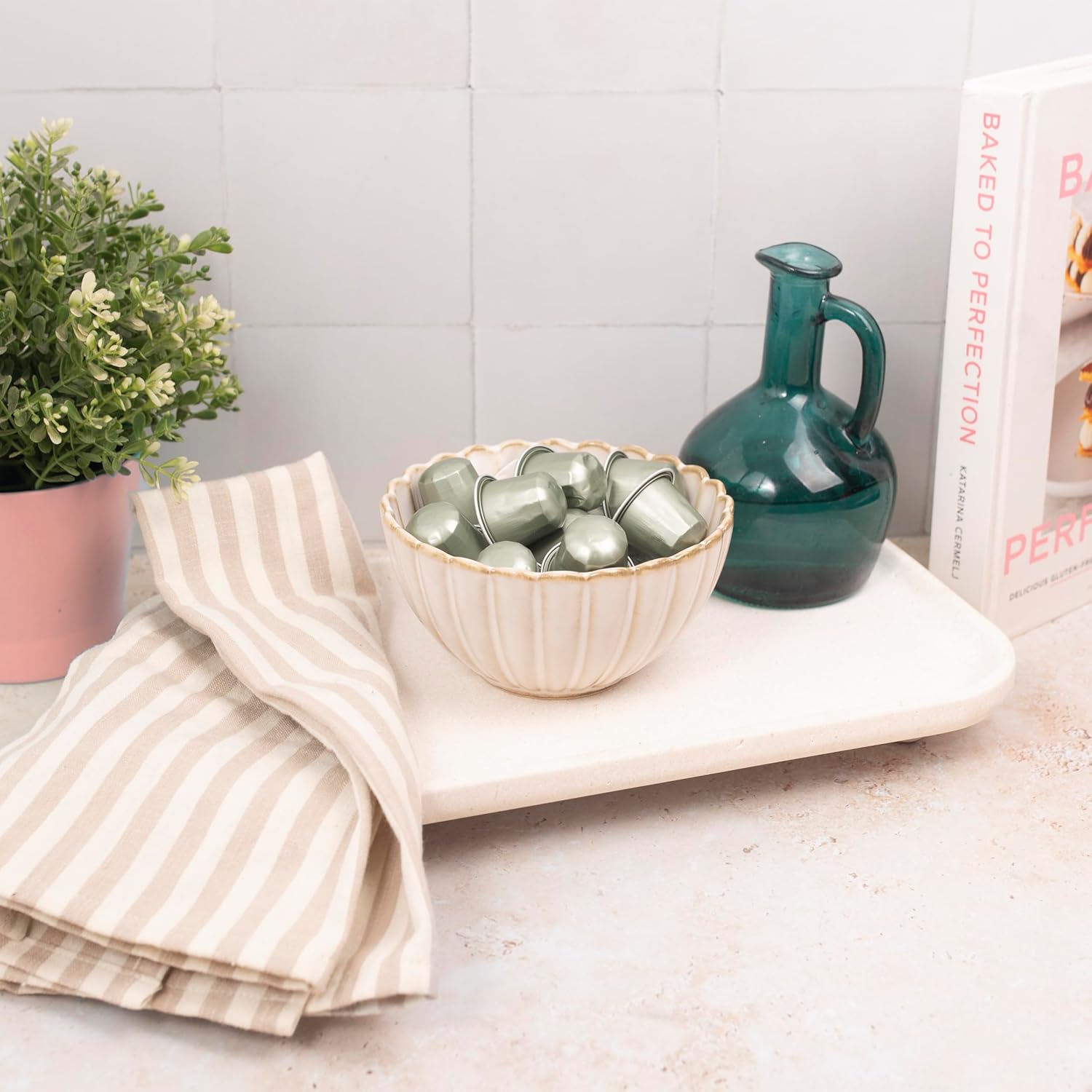 Travertine Marble Footed Tray White or Silver Two Sizes