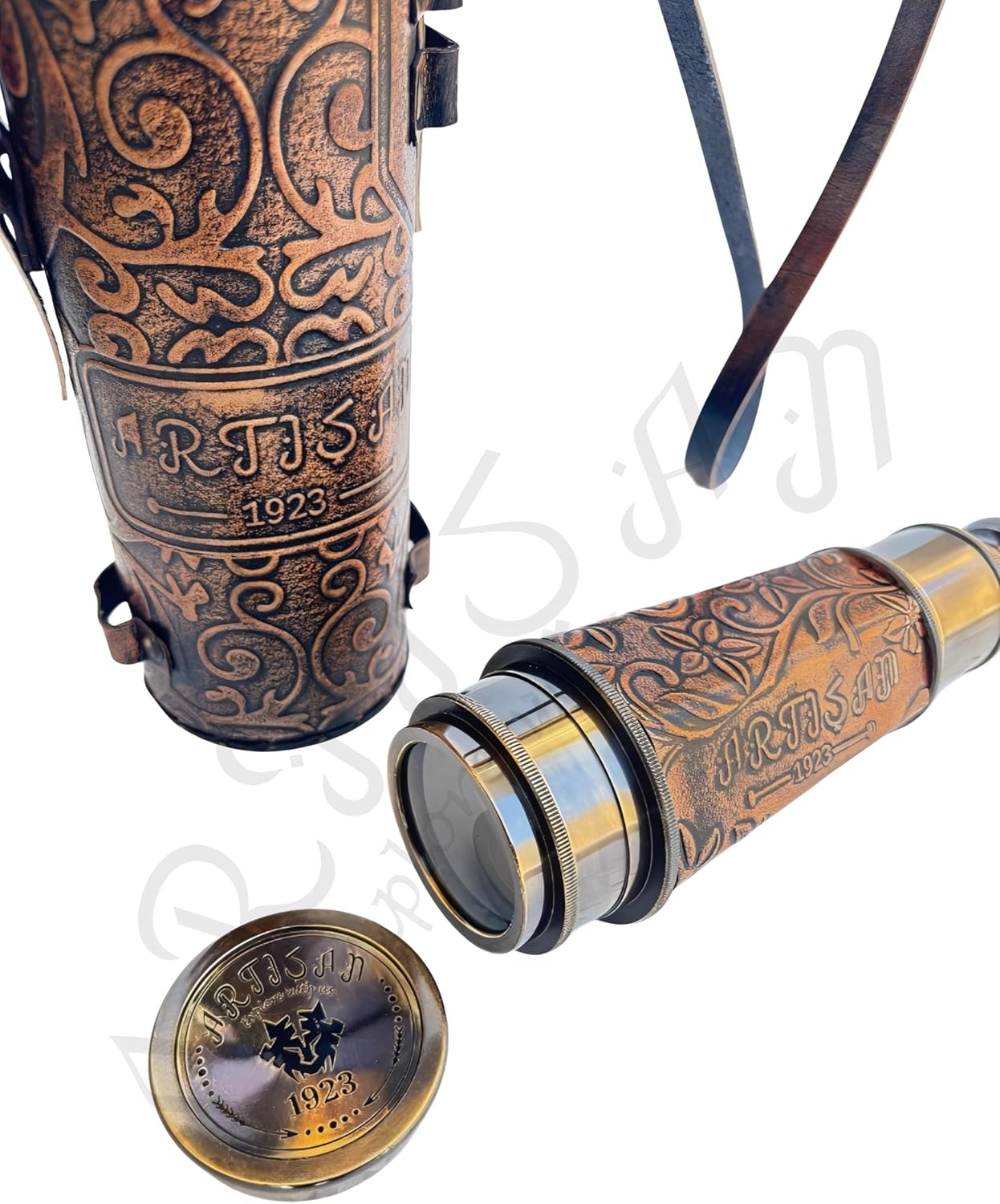 Antique Decor Spyglass with Leather Case